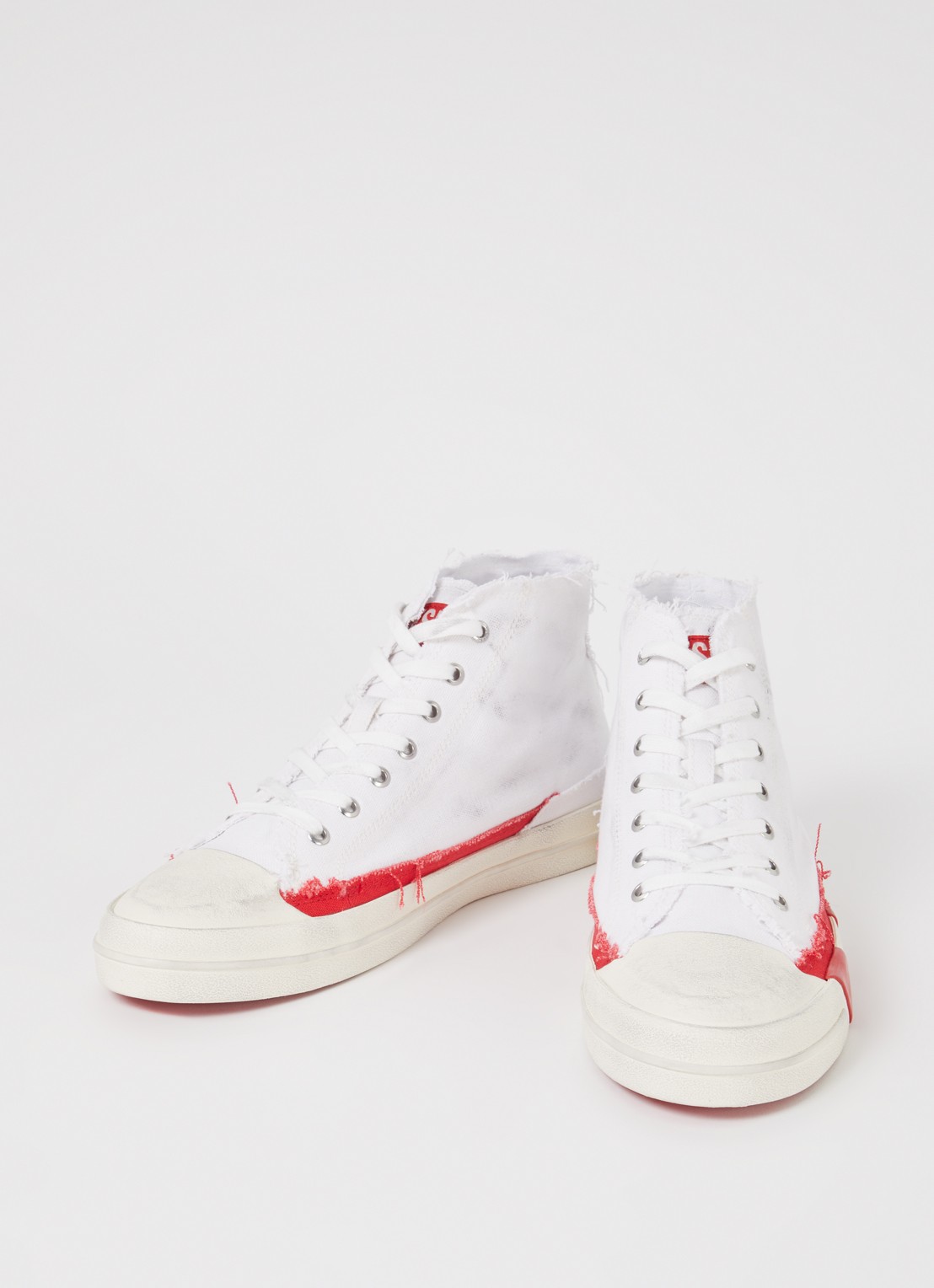 Diesel D-verse Mid sneaker van canvas met destroyed afwerking - detail 3 wit