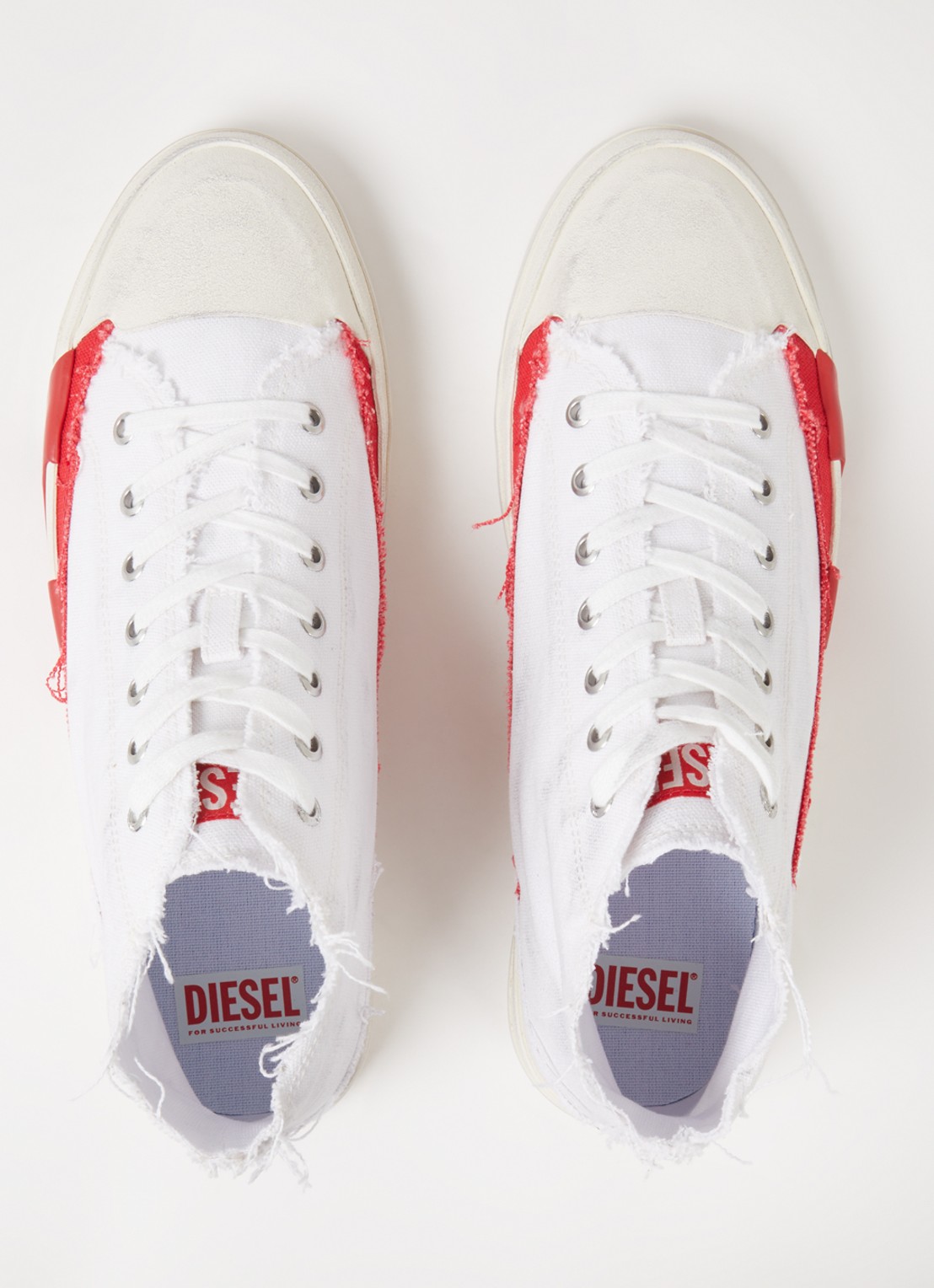 Diesel D-verse Mid sneaker van canvas met destroyed afwerking - detail 4 wit
