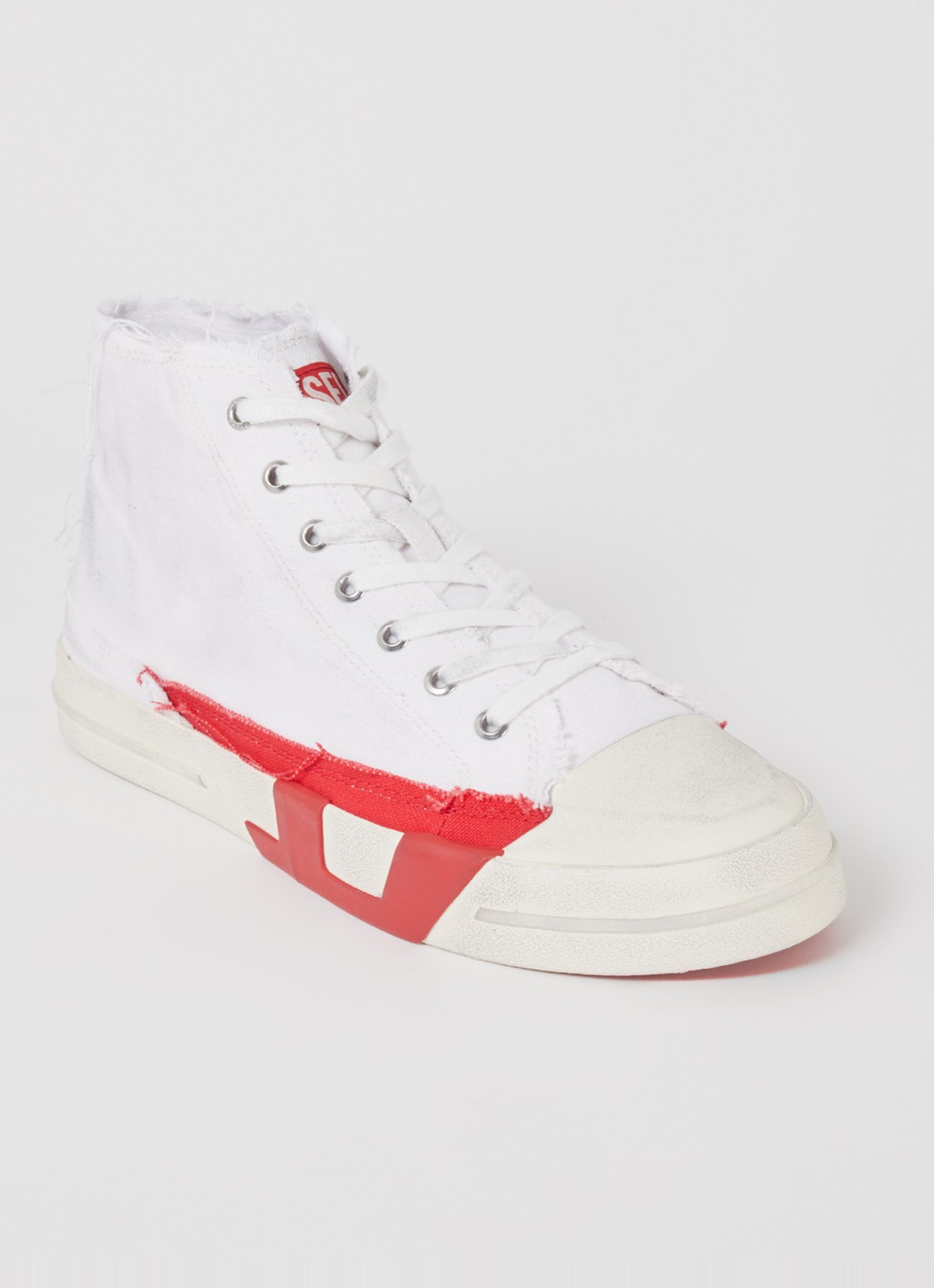 Diesel D-verse Mid sneaker van canvas met destroyed afwerking - voorkant 9 wit