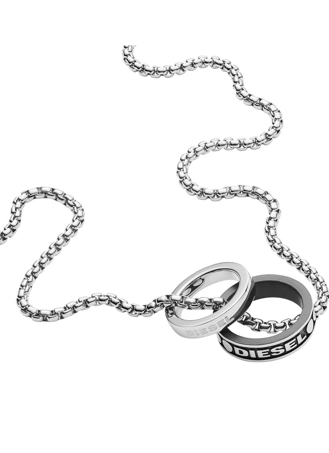 Diesel Double Pendant ketting - voorkant zilver