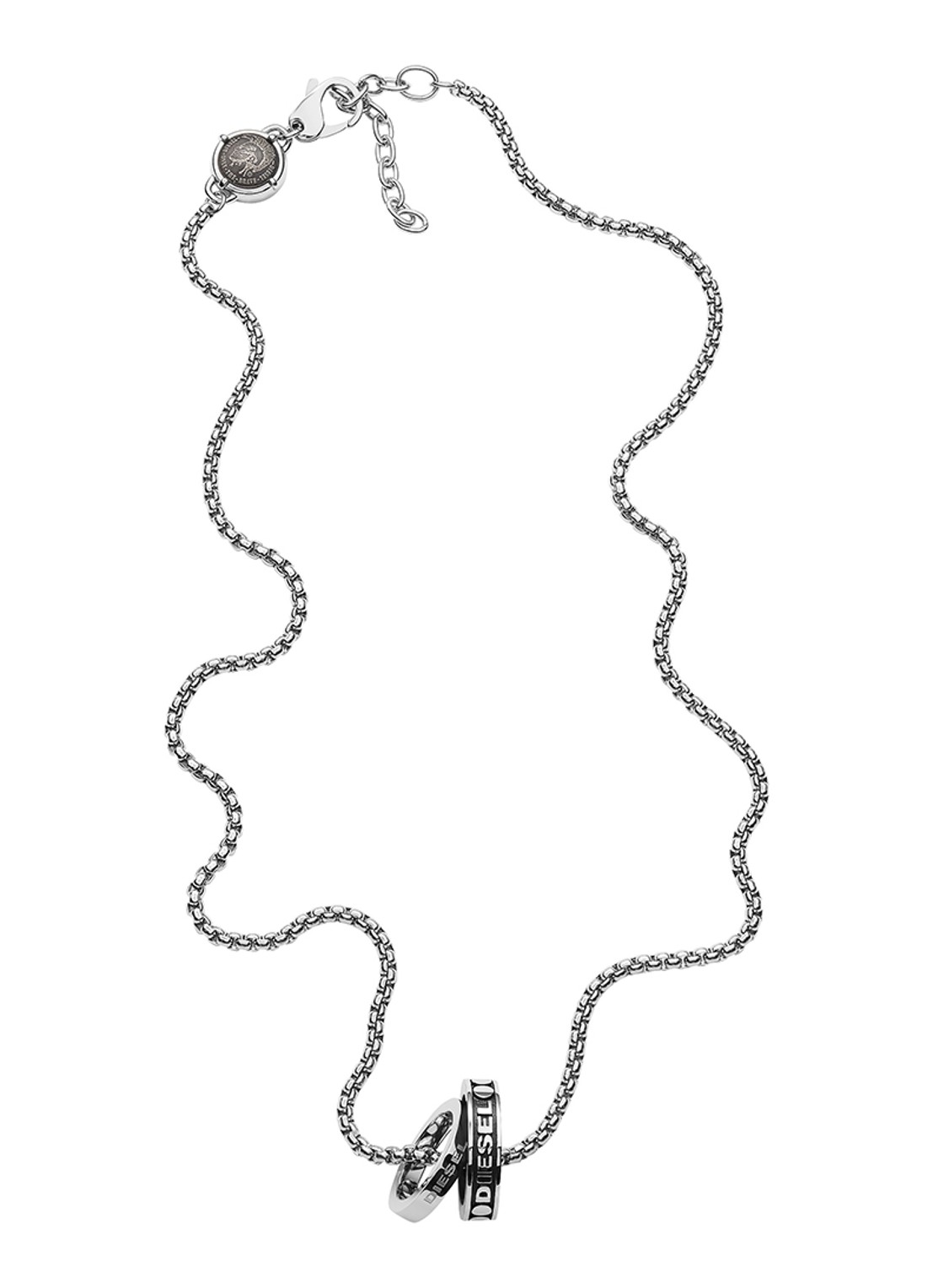 Diesel Double Pendant ketting - voorkant 2 zilver