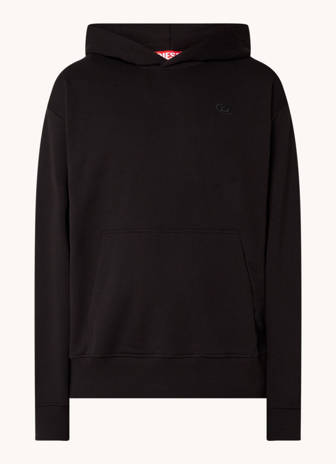 Diesel Hoodie met backprint en logoborduring  - voorkant zwart