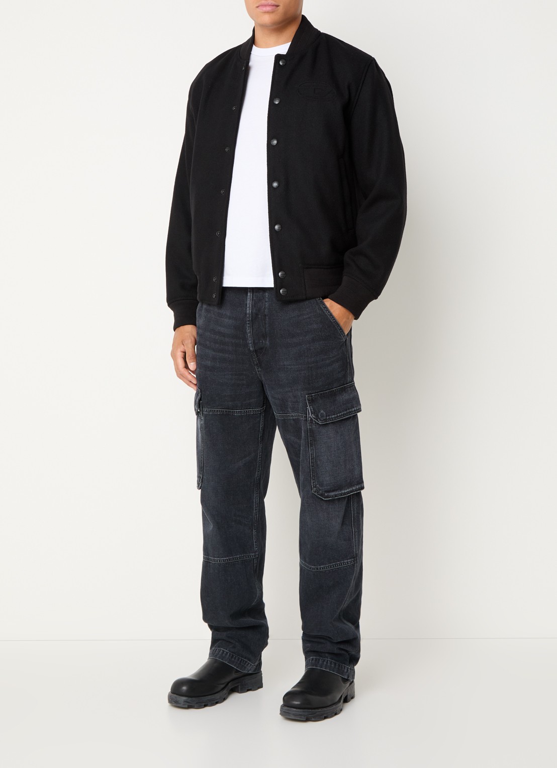 Diesel J-Arry baseball jack in wolblend - voorkant 3 zwart