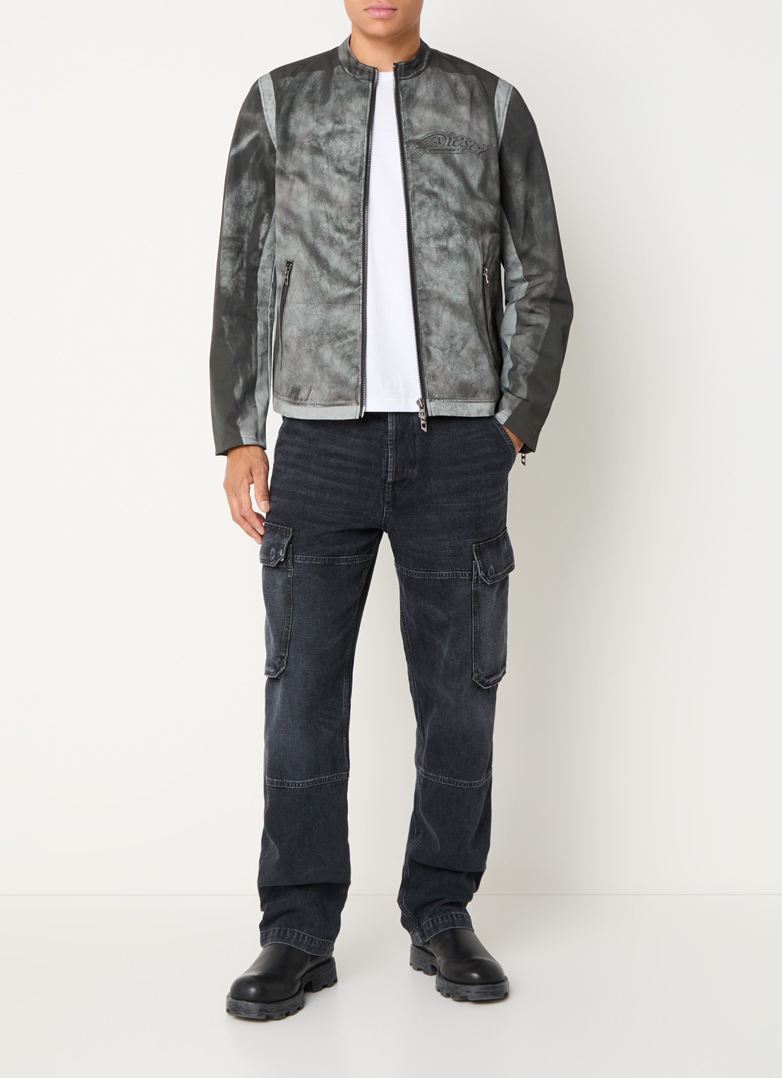 Diesel J-Evert jack met print en ritszakken - voorkant 3 donkergroen