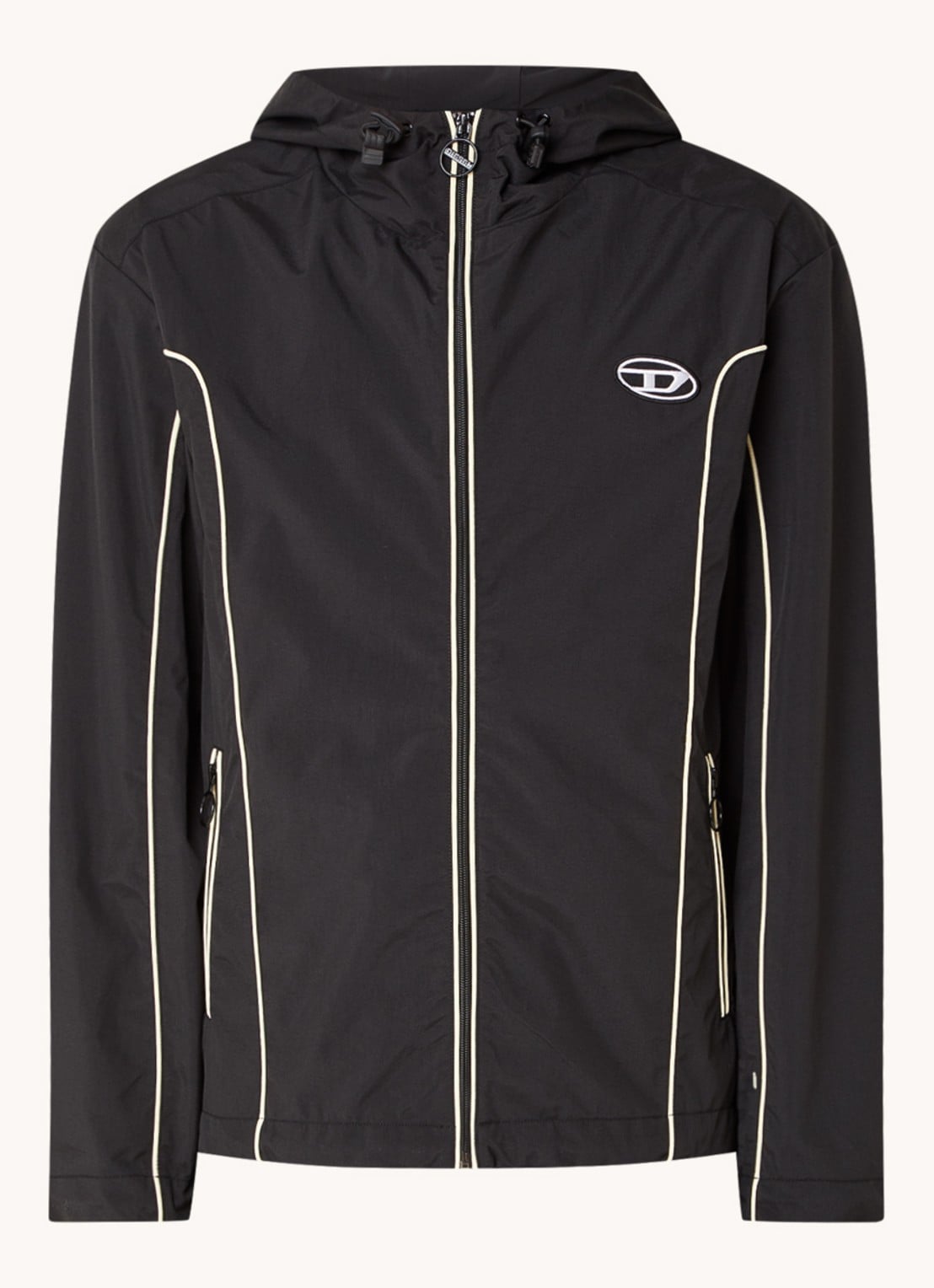 Diesel J-Hives windjack met capuchon en logoborduring - voorkant zwart