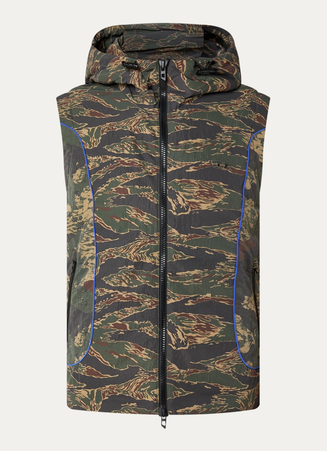 Diesel J-ostend bodywarmer met camouflageprint - voorkant legergroen