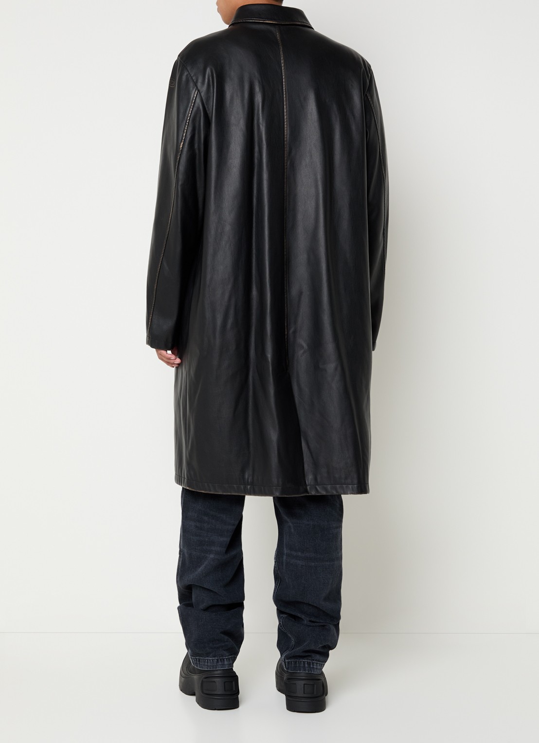 Diesel J-Rivers trenchcoat van imitatieleer - achterkant zwart
