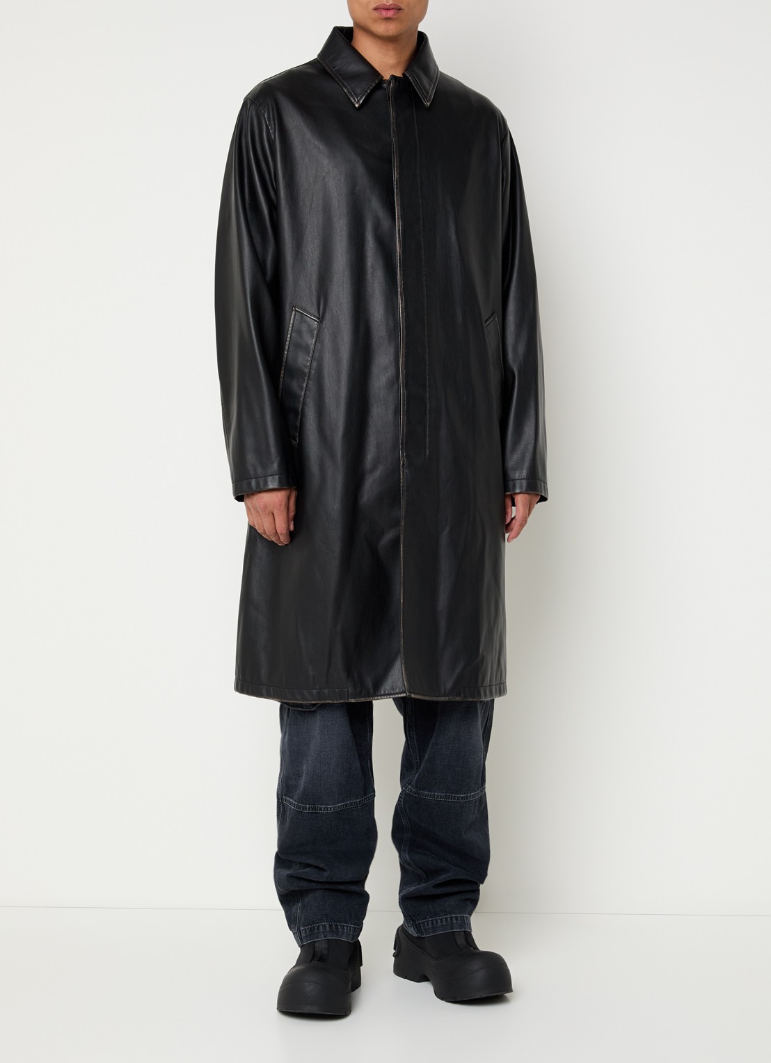 Diesel J-Rivers trenchcoat van imitatieleer - detail 4 zwart