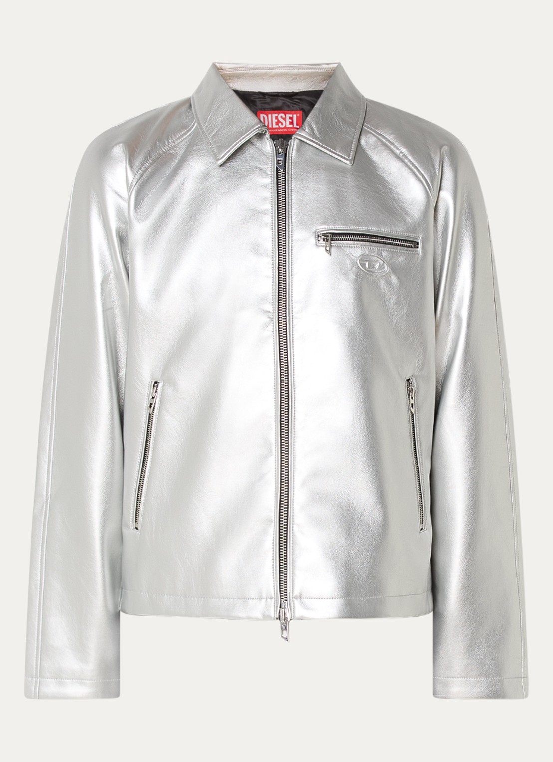 Diesel J-Thome jack met ritszakken en metallic finish - voorkant 3 zilver