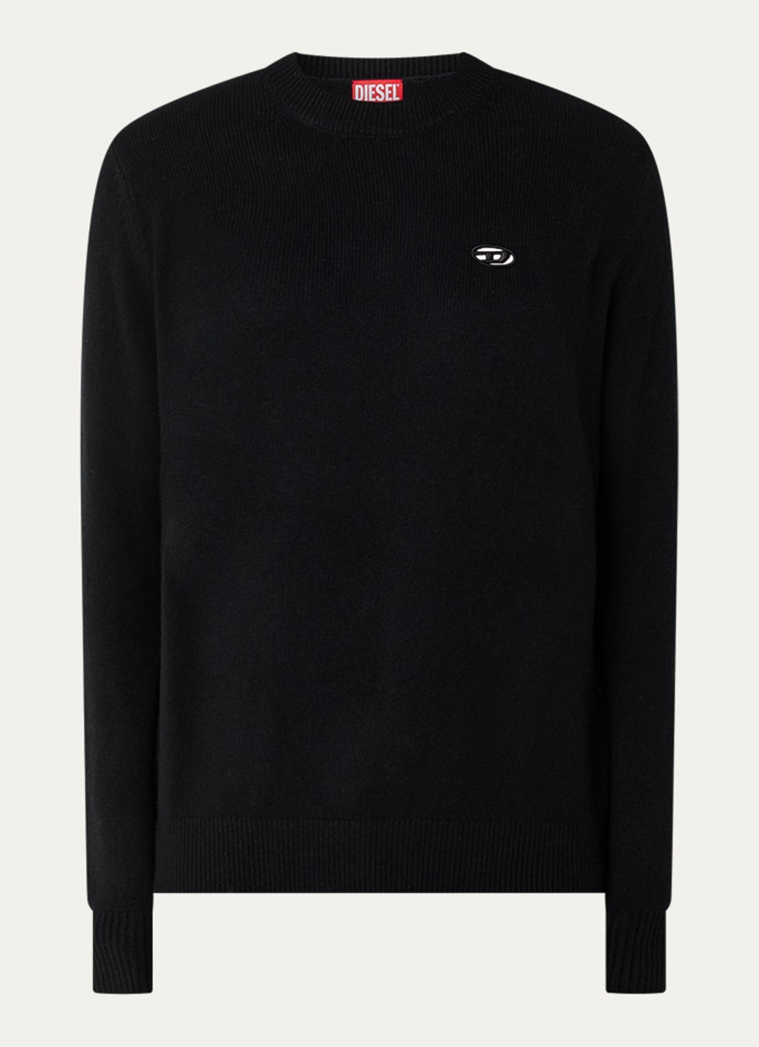 Diesel K-argol fijngebreide pullover met logo - voorkant 3 zwart