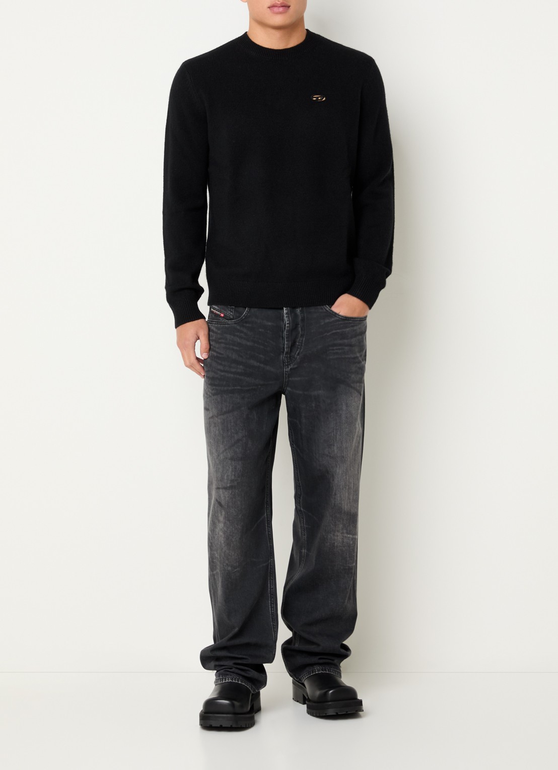 Diesel K-argol fijngebreide pullover met logo - voorkant 4 zwart