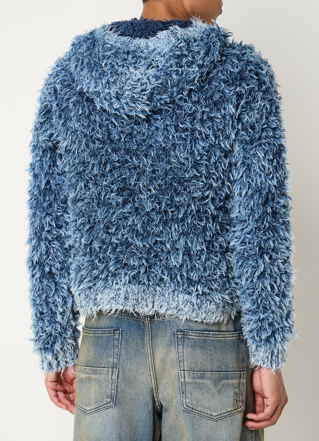 Diesel K-Dave grofgebreide hoodie met verwassen afwerking - achterkant blauw