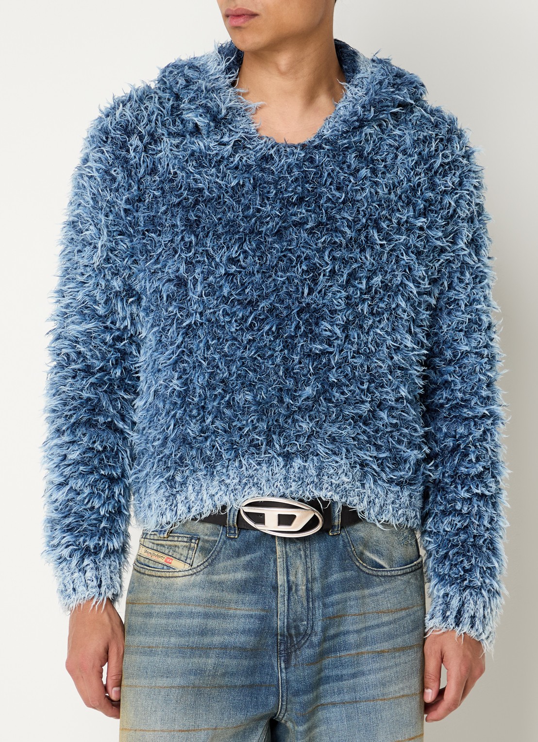 Diesel K-Dave grofgebreide hoodie met verwassen afwerking - detail 2 blauw