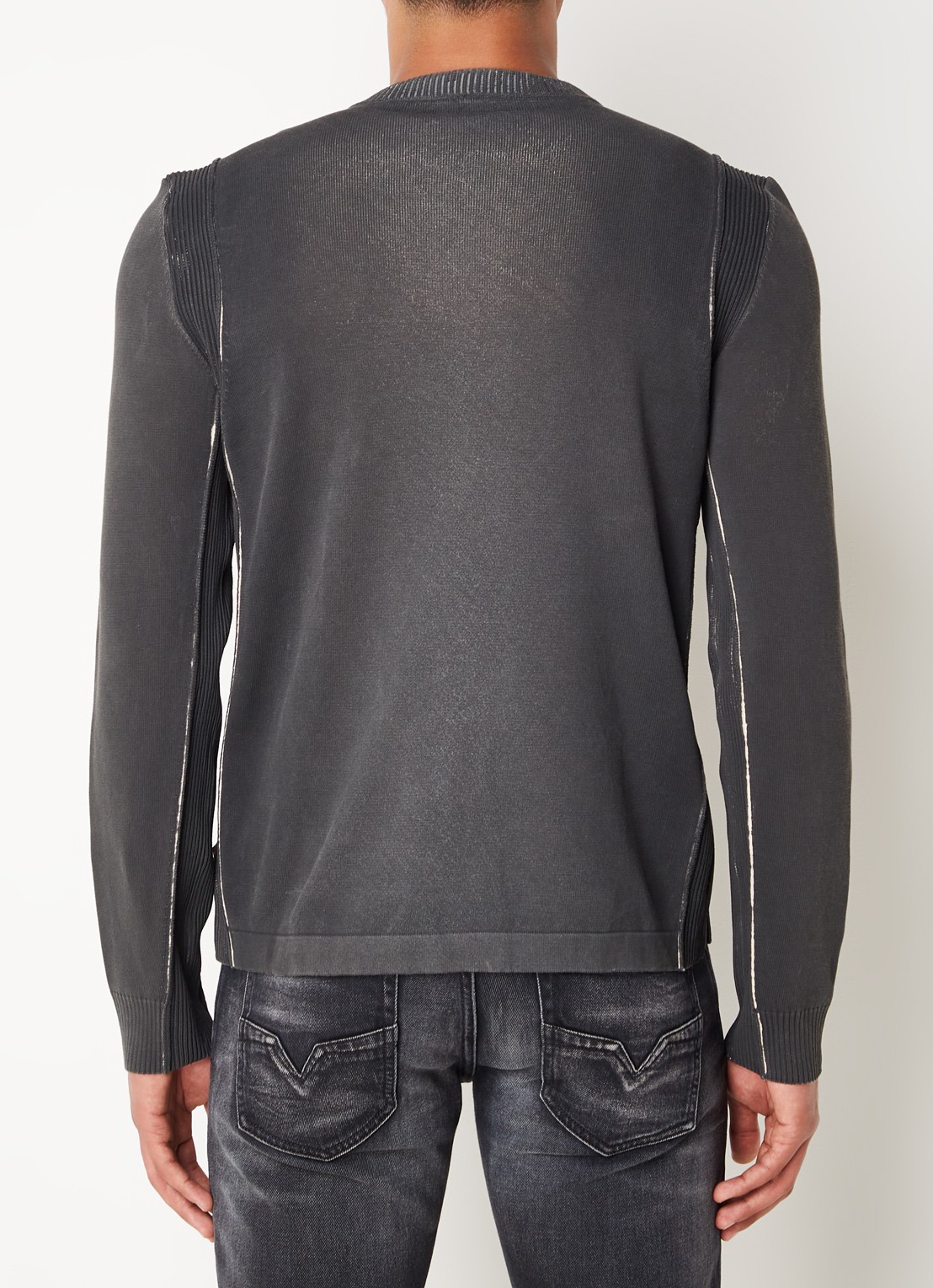 Diesel K-denim fijngebreide pullover met stretch - achterkant 4 donkergrijs