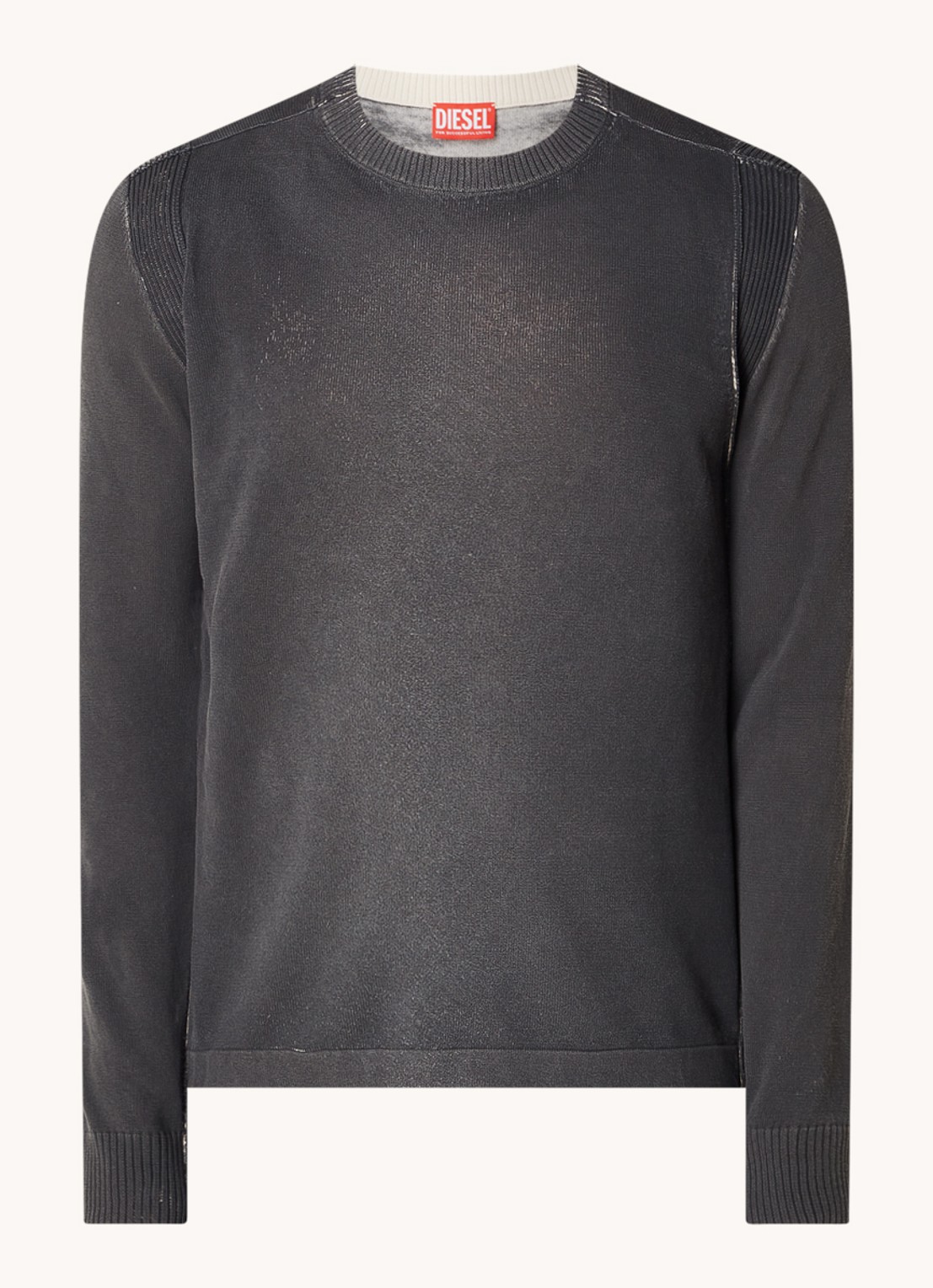 Diesel K-denim fijngebreide pullover met stretch - voorkant 2 donkergrijs