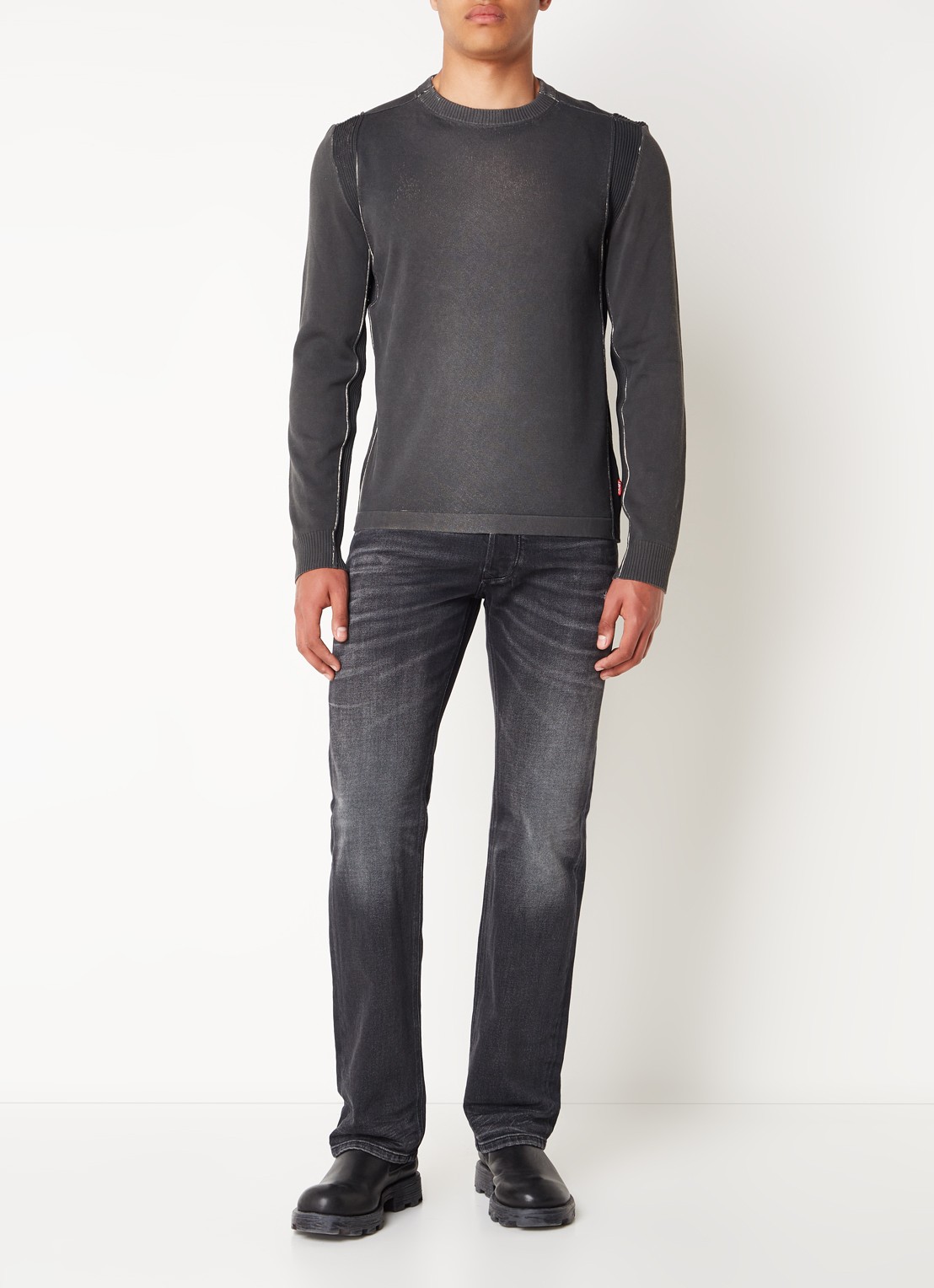 Diesel K-denim fijngebreide pullover met stretch - voorkant 3 donkergrijs