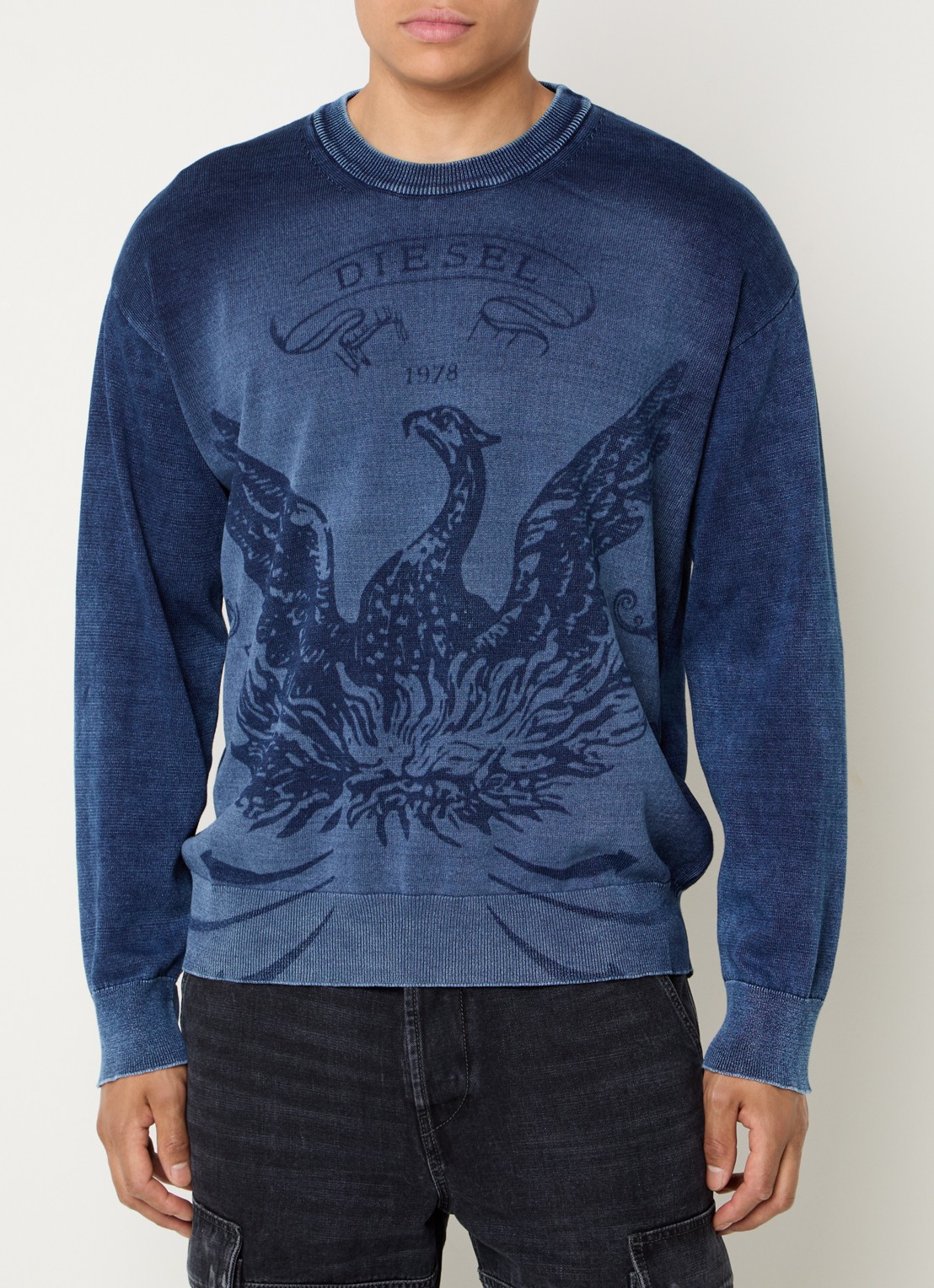 Diesel K-Fenicol fijngebreide pullover met logoprint - detail donkerblauw