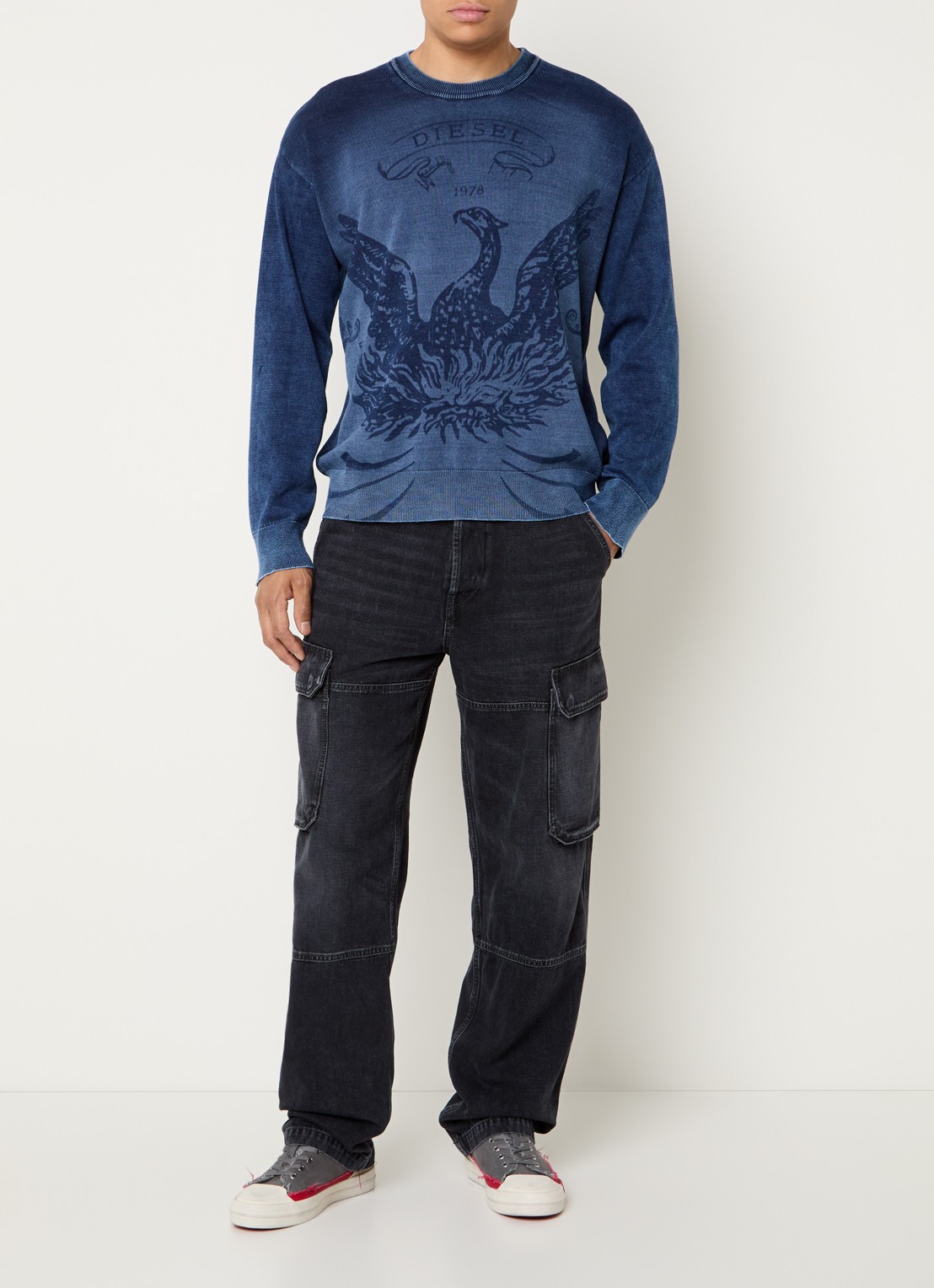 Diesel K-Fenicol fijngebreide pullover met logoprint - voorkant 4 donkerblauw