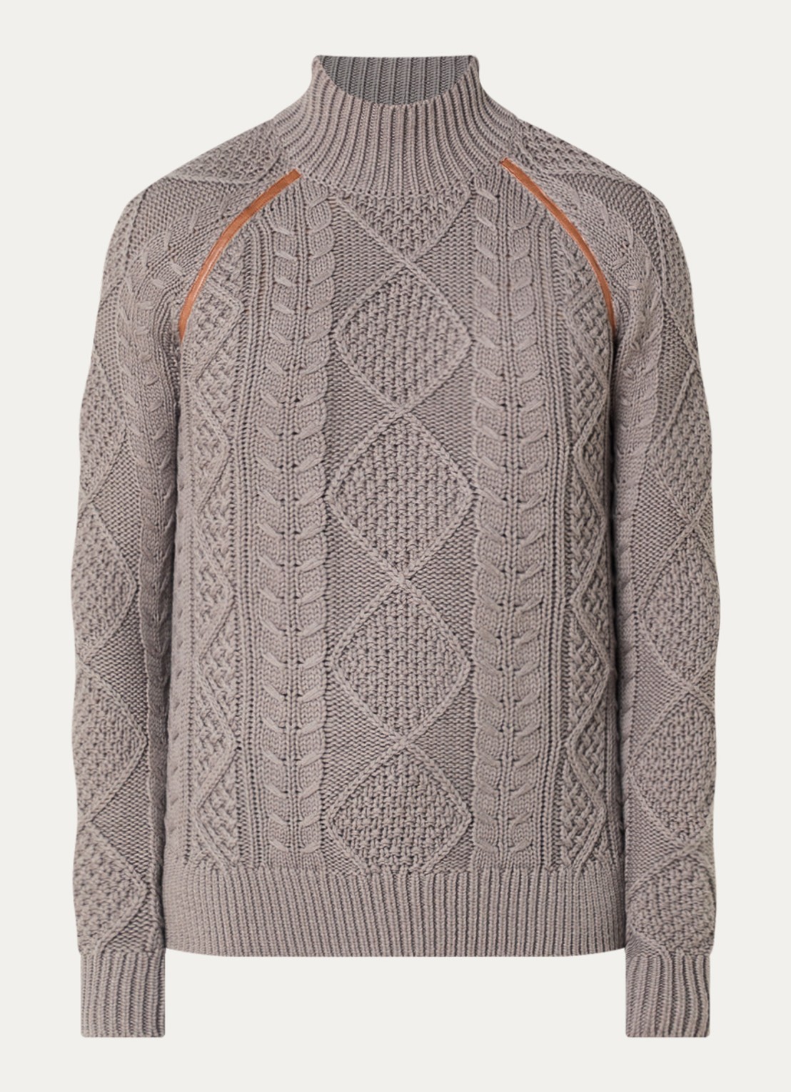 Diesel K-Inome kabelgebreide trui in wolblend met details van imitatieleer - voorkant 2 taupe