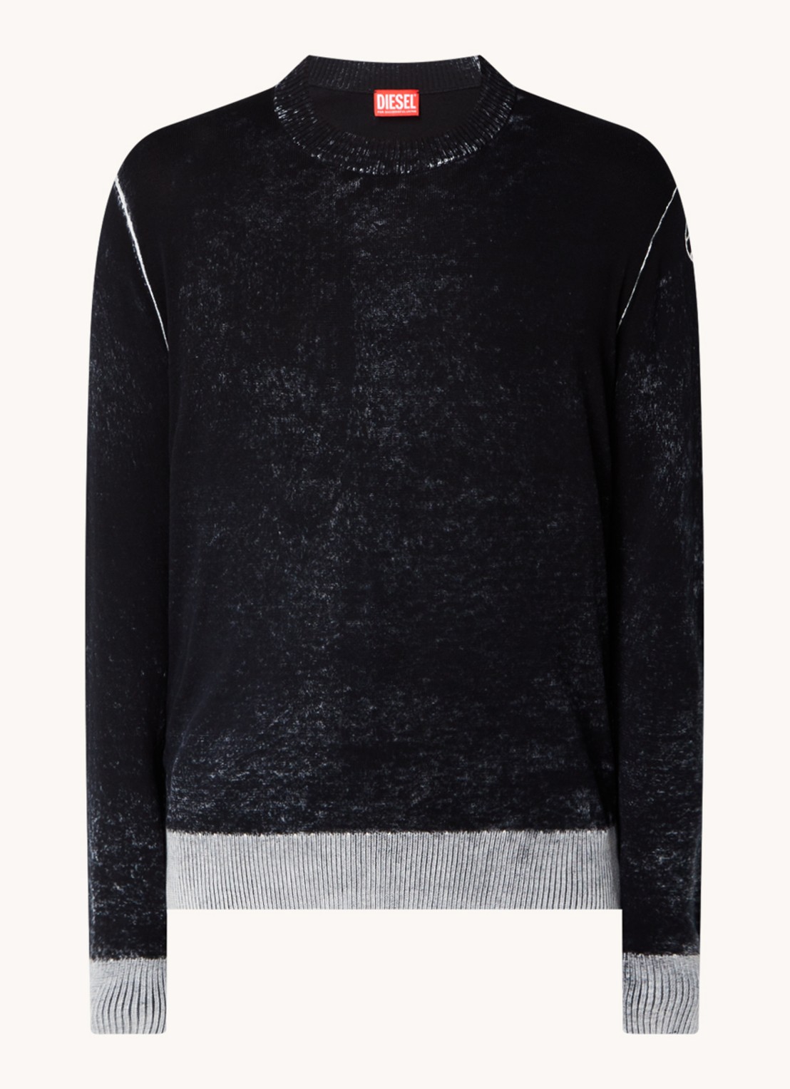 Diesel K-Larence-B fijngebreide pullover met verwassen afwerking - voorkant 3 zwart