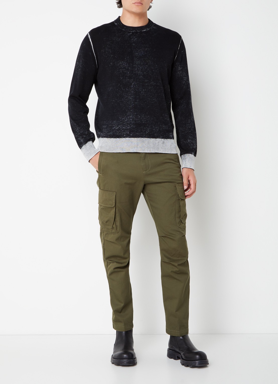 Diesel K-Larence-B fijngebreide pullover met verwassen afwerking - voorkant 4 zwart