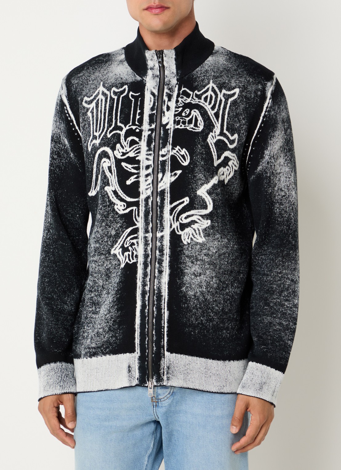 Diesel K-Lauros fijngebreid vest met ingebreide print - detail 3 zwart