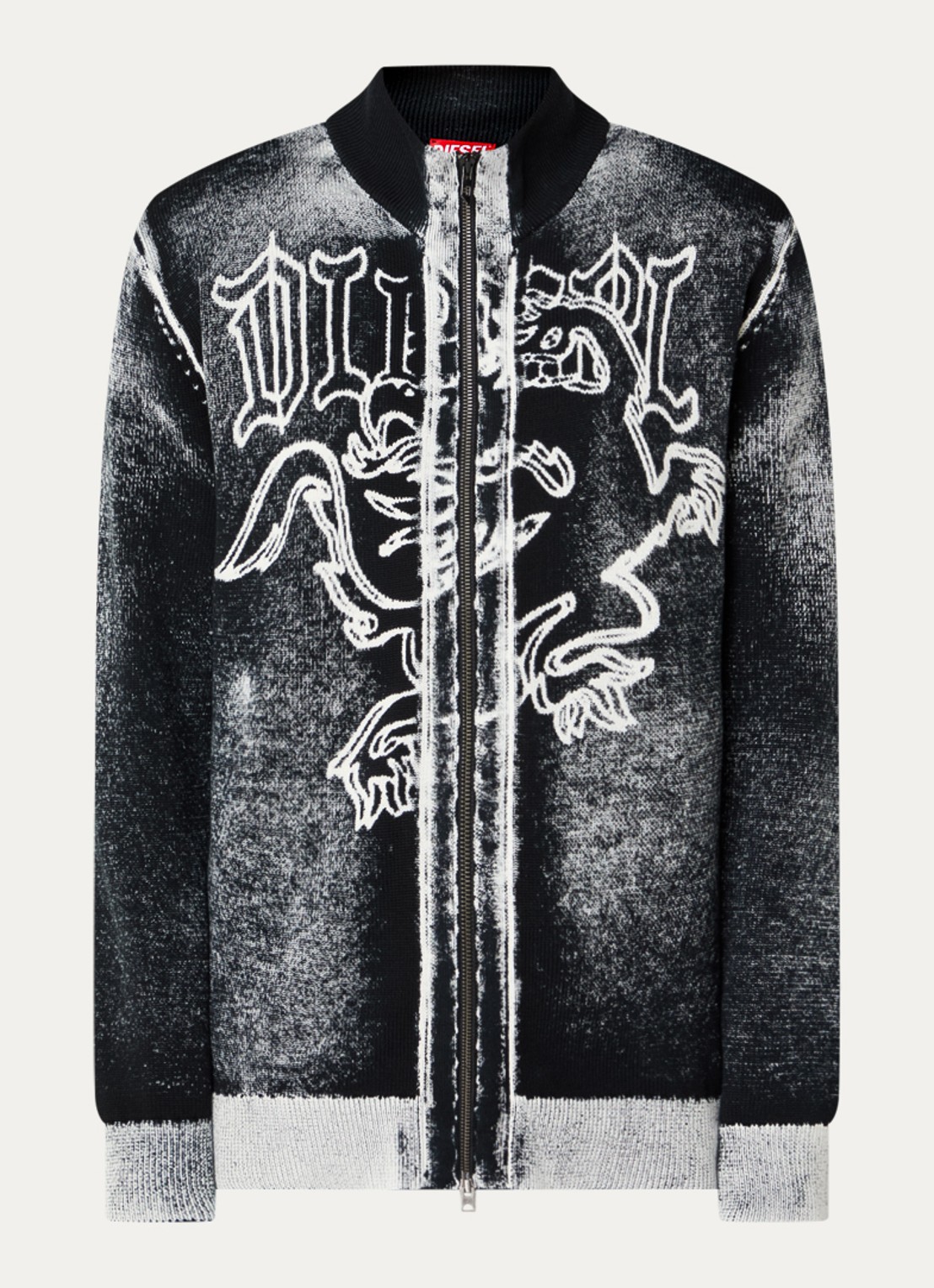 Diesel K-Lauros fijngebreid vest met ingebreide print - voorkant zwart