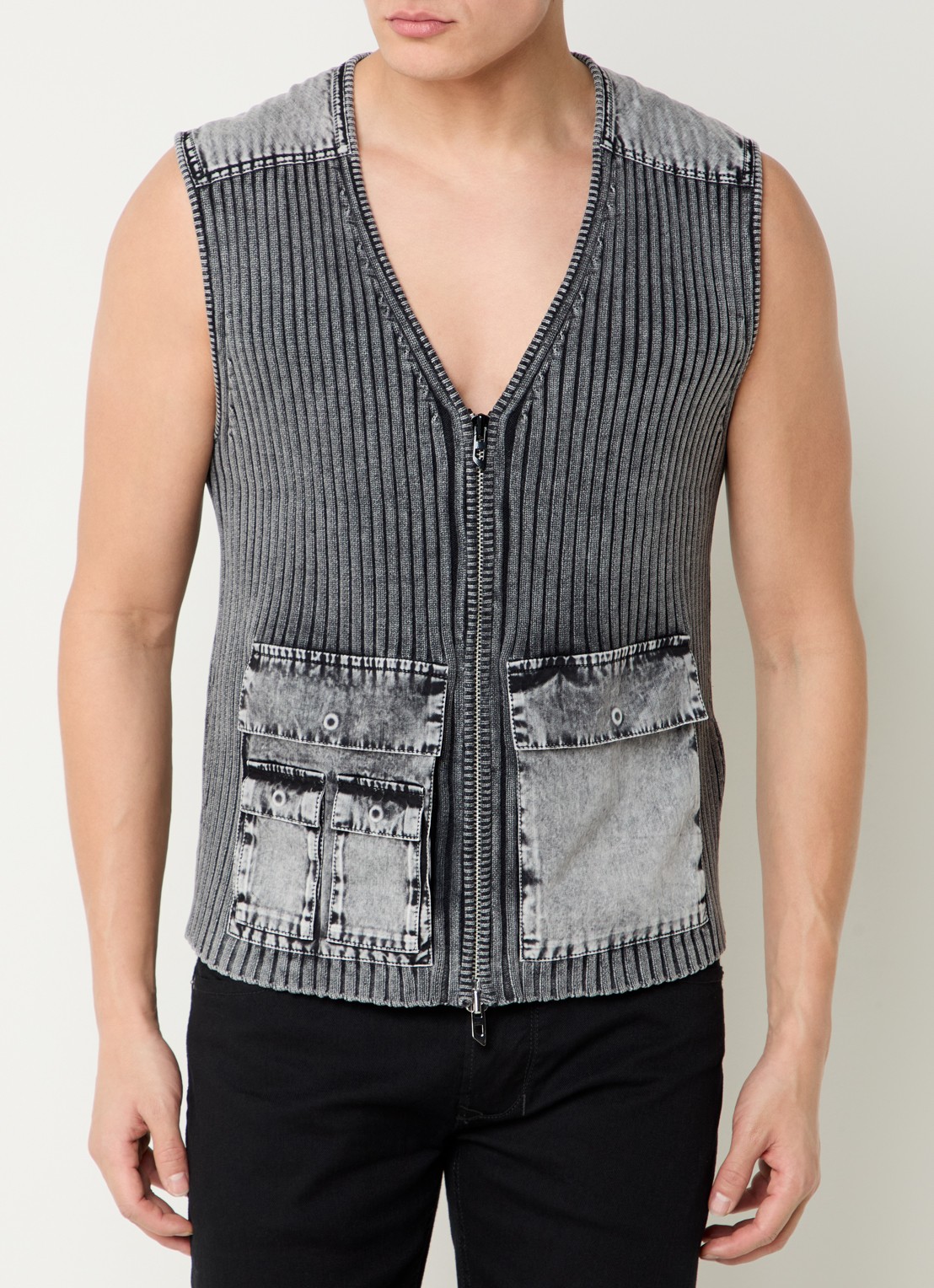 Diesel K-Margie ribgebreide vest met klepzakken - detail 4 grijs