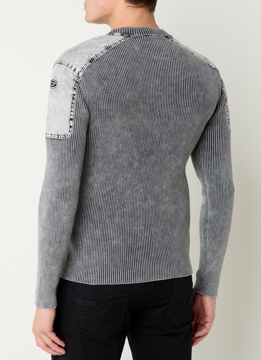 Diesel K-Martin ribgebreide pullover met logo - achterkant 3 grijs