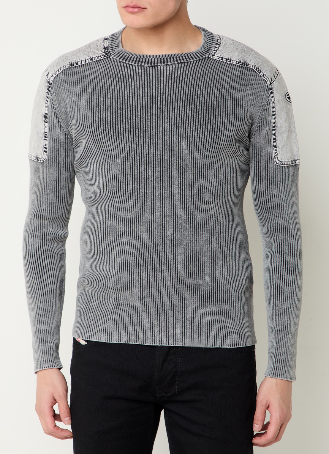 Diesel K-Martin ribgebreide pullover met logo - detail grijs