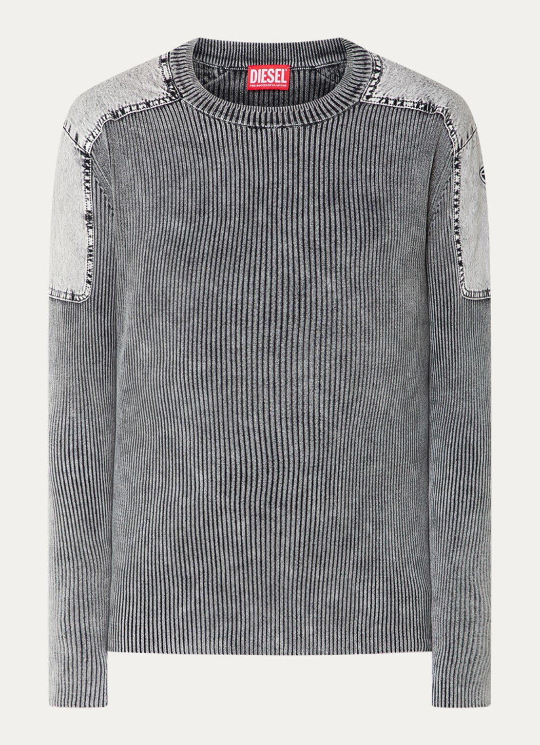 Diesel K-Martin ribgebreide pullover met logo - voorkant 4 grijs