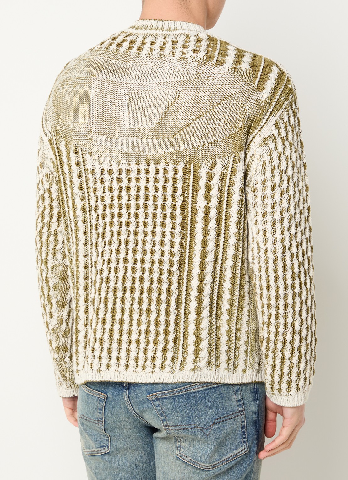 Diesel K-moise kabeltrui met streepprint - detail 3 mosgroen