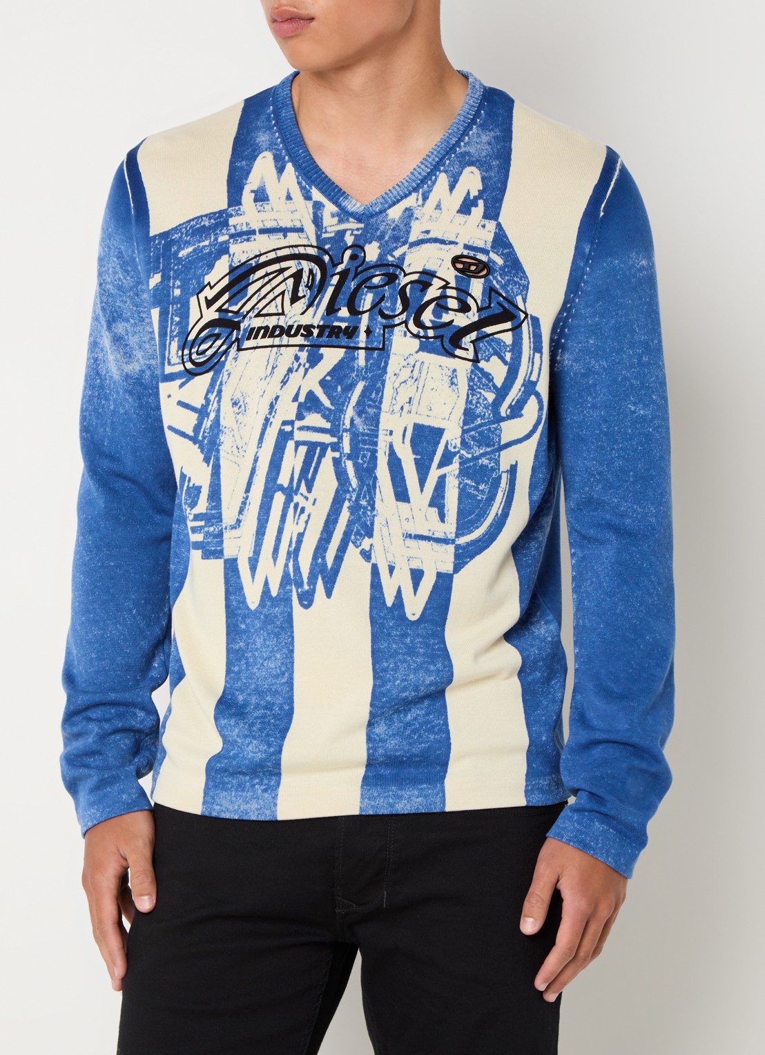 Diesel K-Oliba-V fijngebreide pullover met ingebreide logoprint - detail 4 blauw