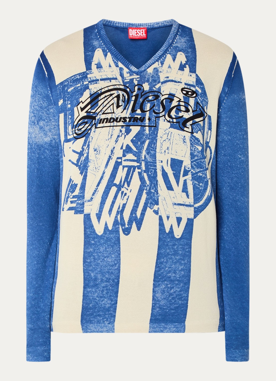 Diesel K-Oliba-V fijngebreide pullover met ingebreide logoprint - voorkant blauw