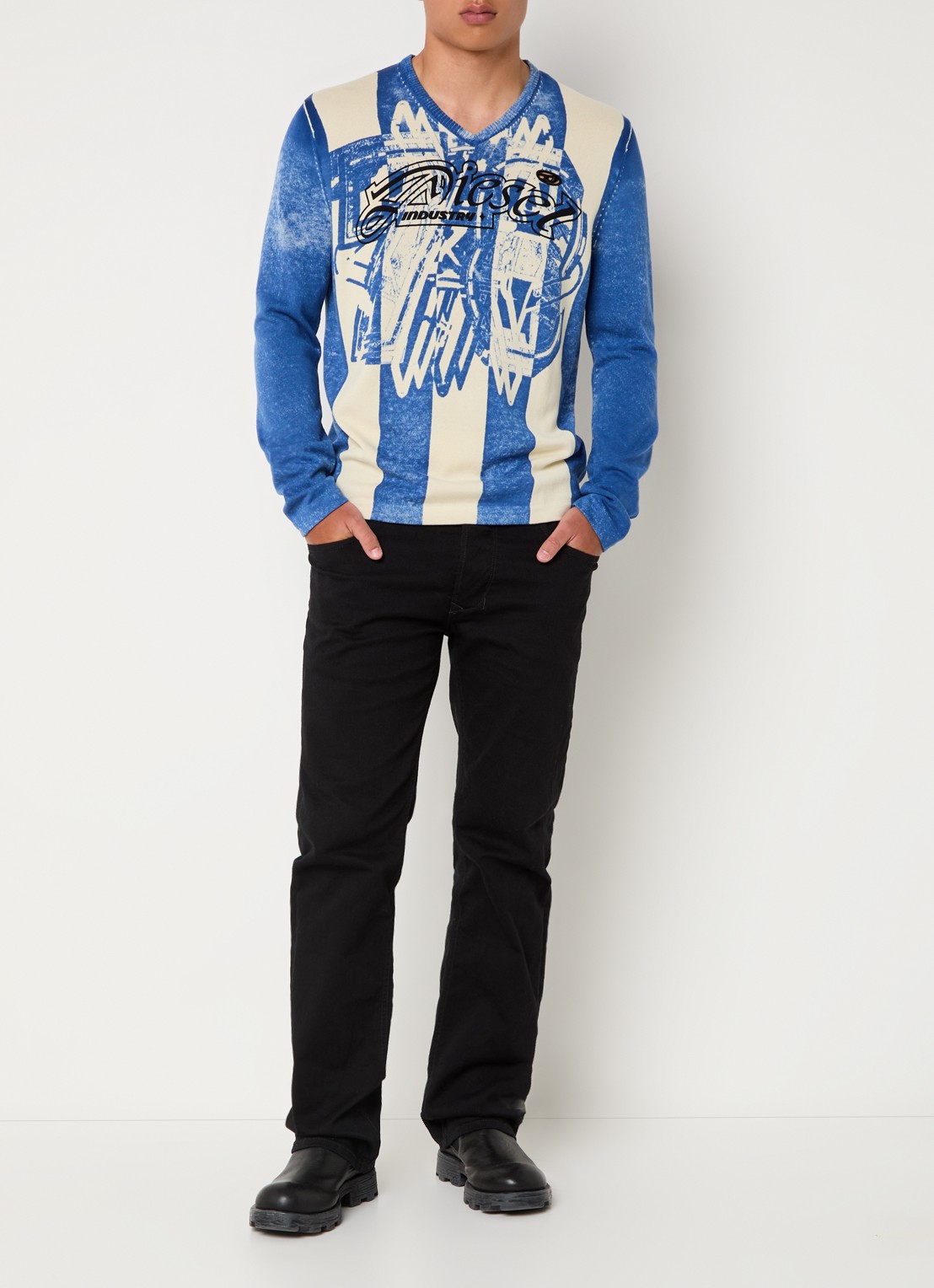 Diesel K-Oliba-V fijngebreide pullover met ingebreide logoprint - voorkant 2 blauw