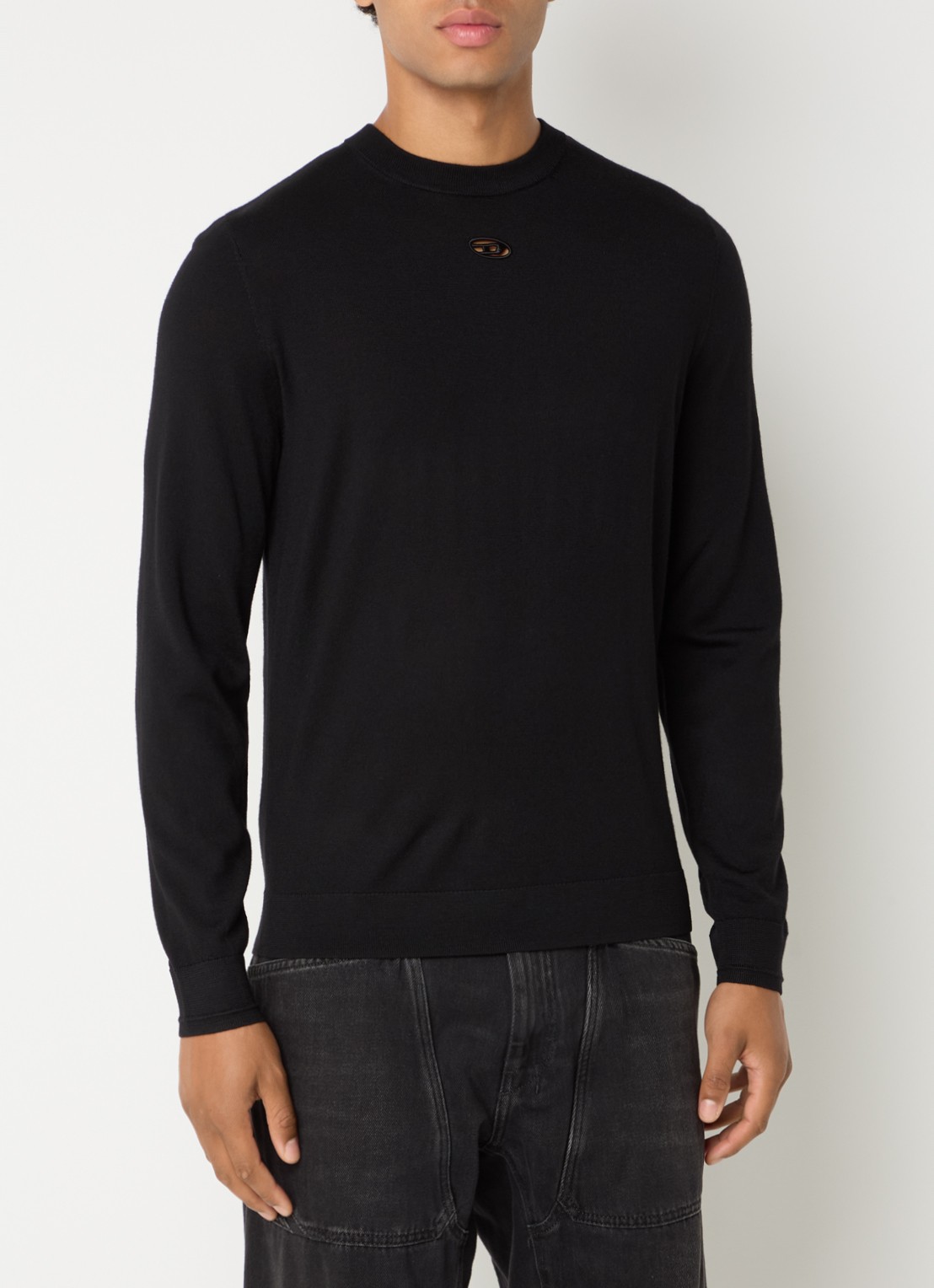 Diesel K-Valiam fijngebreide pullover van wol met logo - detail 4 zwart