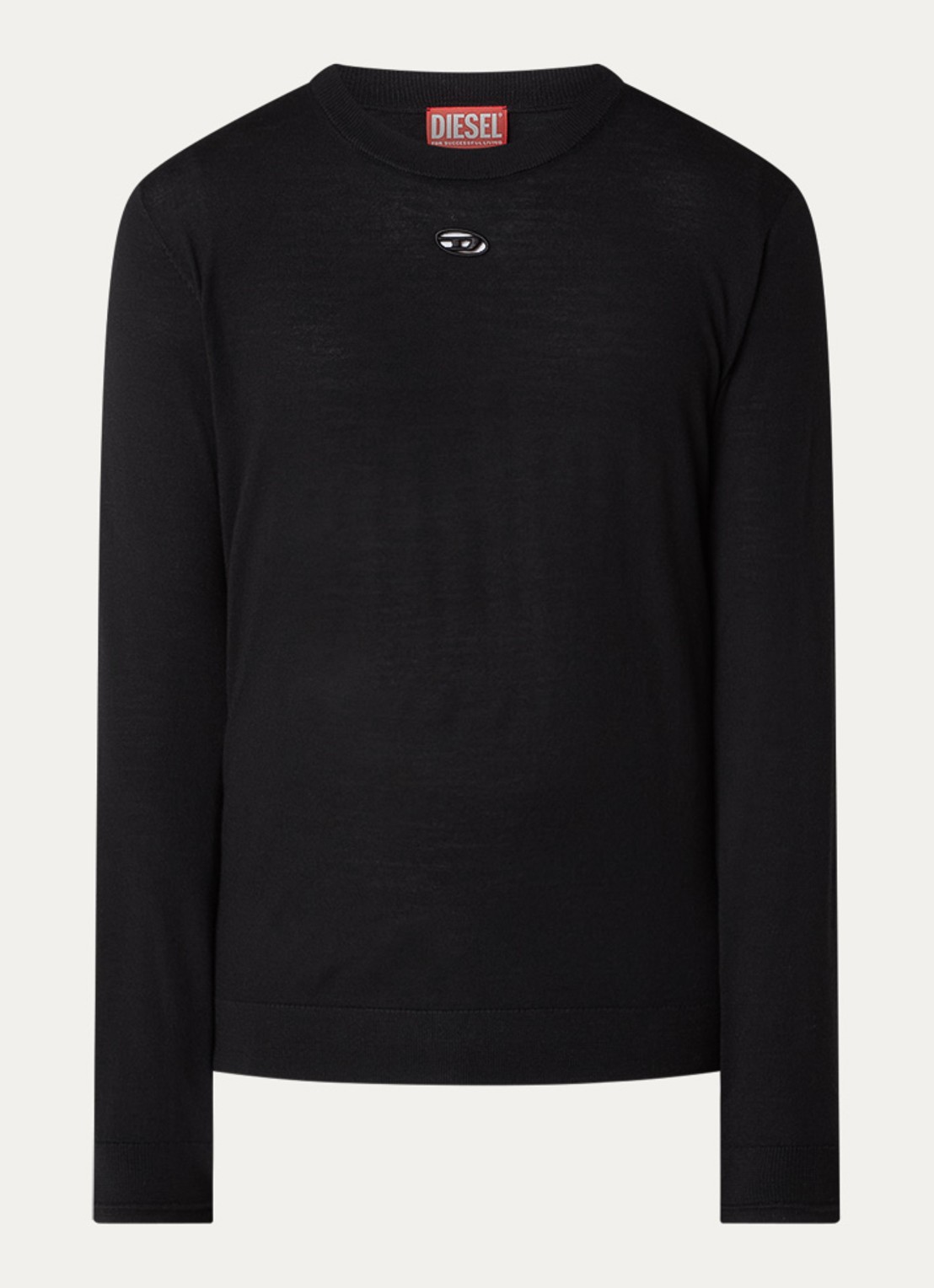 Diesel K-Valiam fijngebreide pullover van wol met logo - voorkant 2 zwart