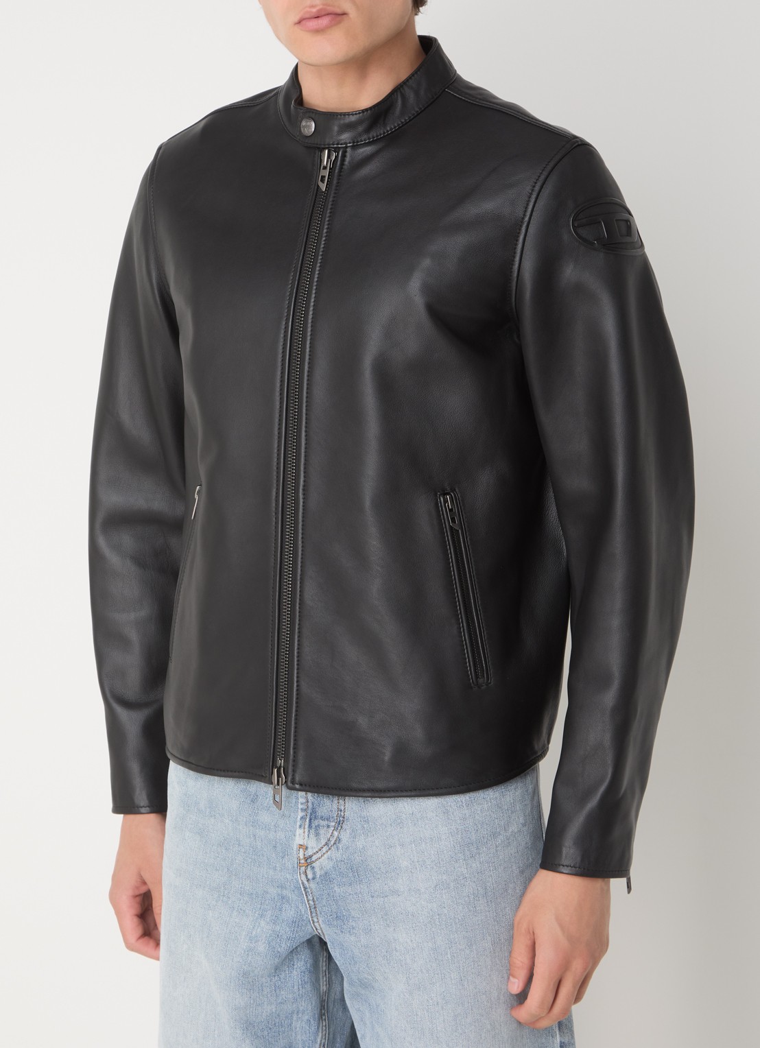 Diesel L-CARVER jack van schapenleer met logo - detail zwart