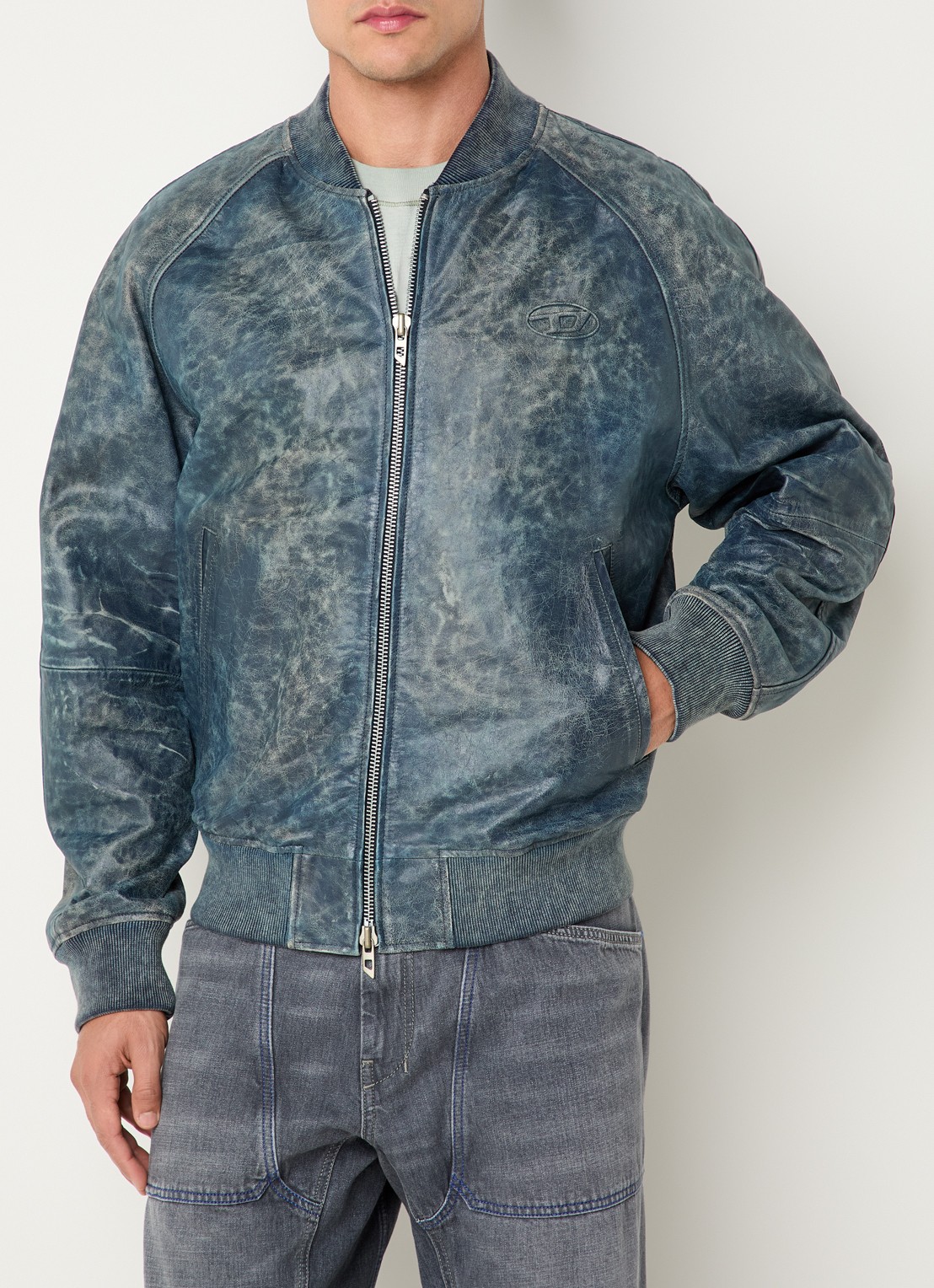 Diesel L-Cobb bomberjack van schapenleer met steekzakken - achterkant 2 donkerblauw