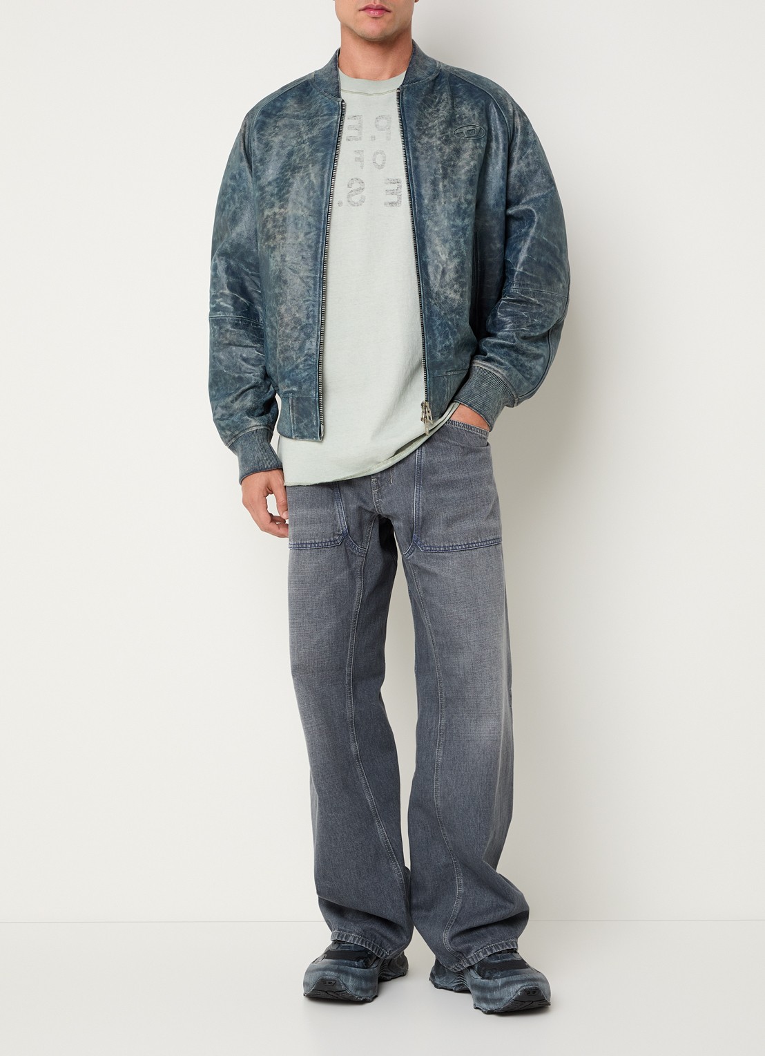 Diesel L-Cobb bomberjack van schapenleer met steekzakken - voorkant 4 donkerblauw