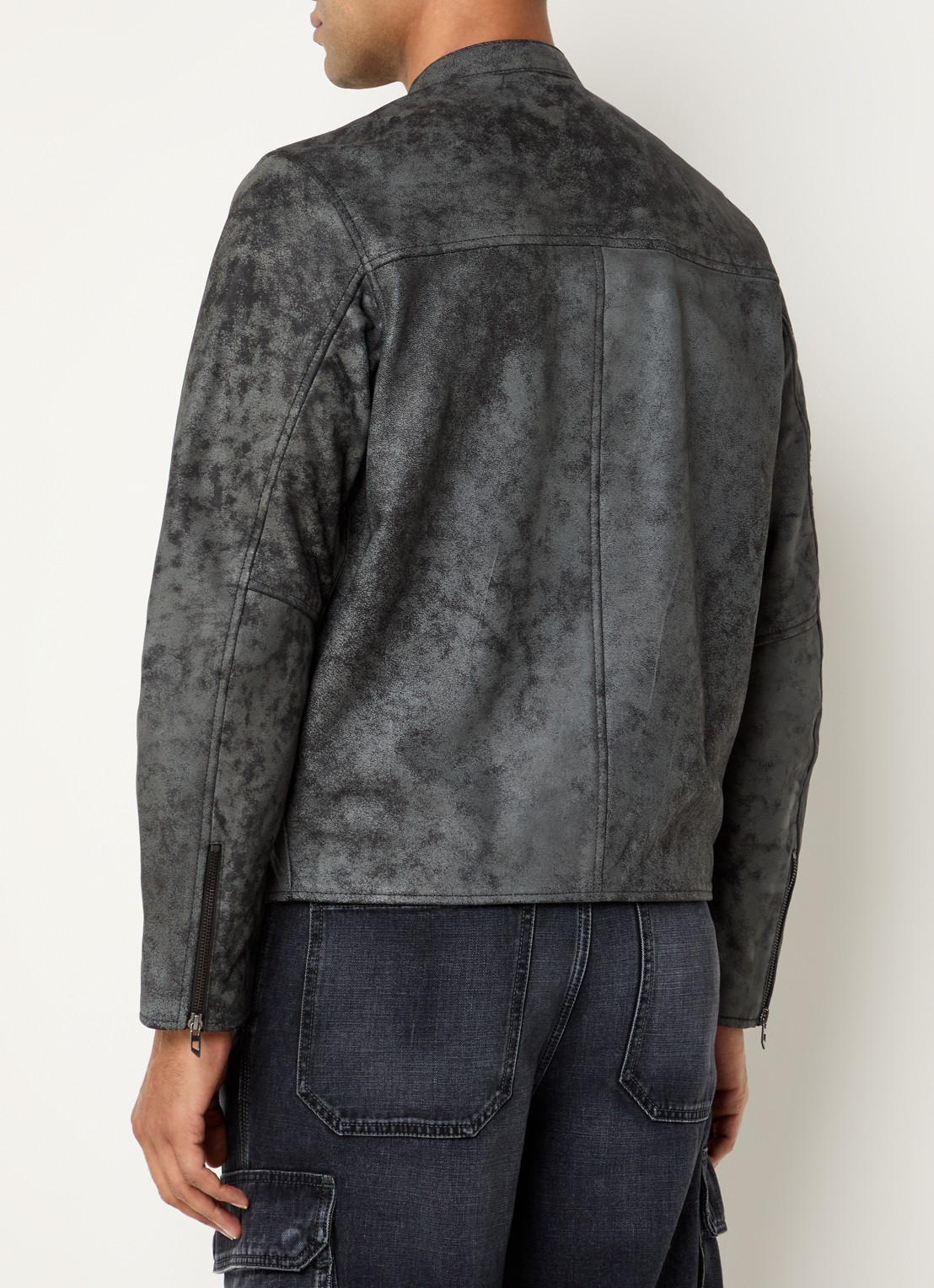 Diesel L-evert jack van lamsleer met logoprint - achterkant 2 donkergrijs