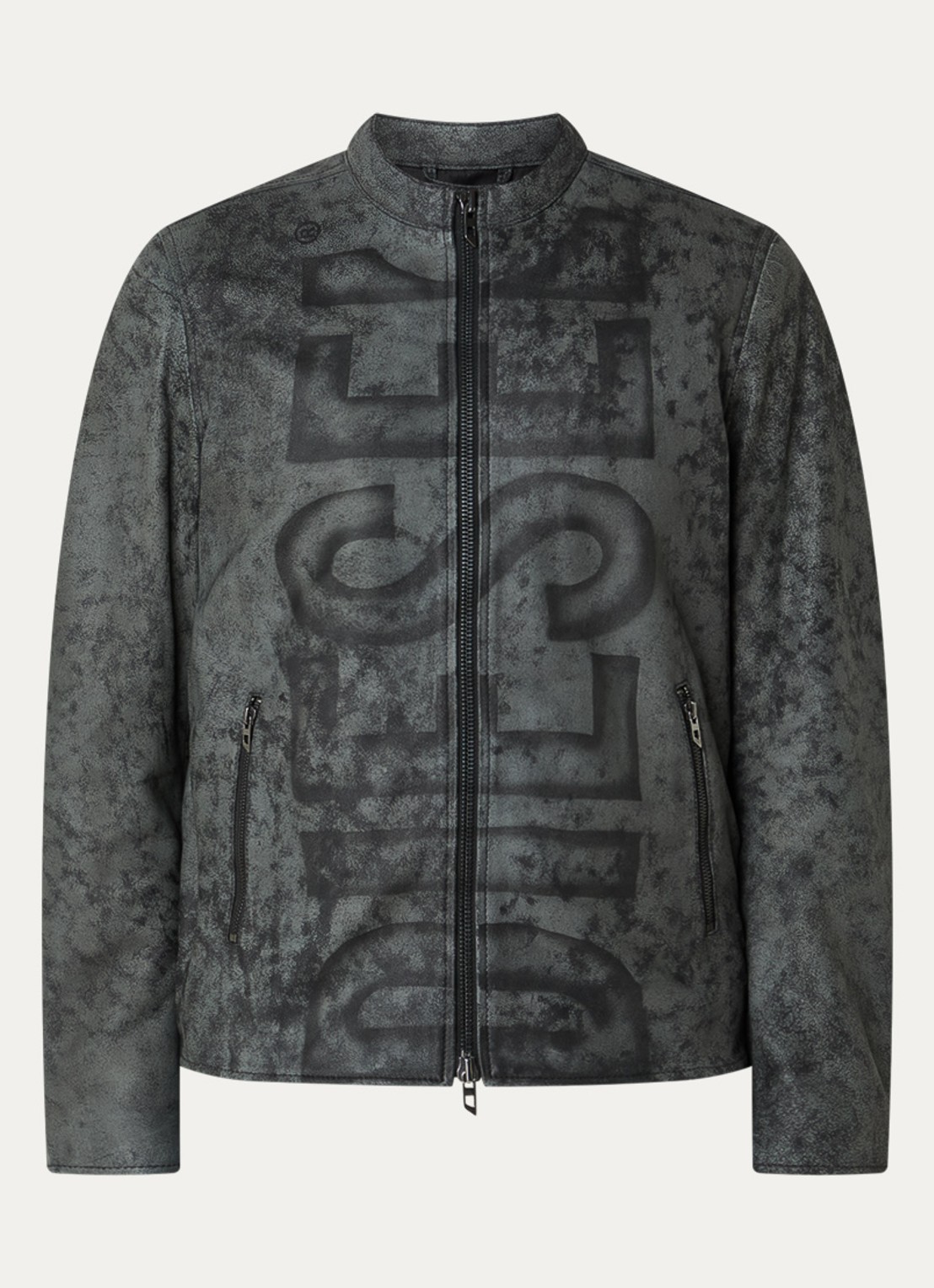 Diesel L-evert jack van lamsleer met logoprint - voorkant 3 donkergrijs