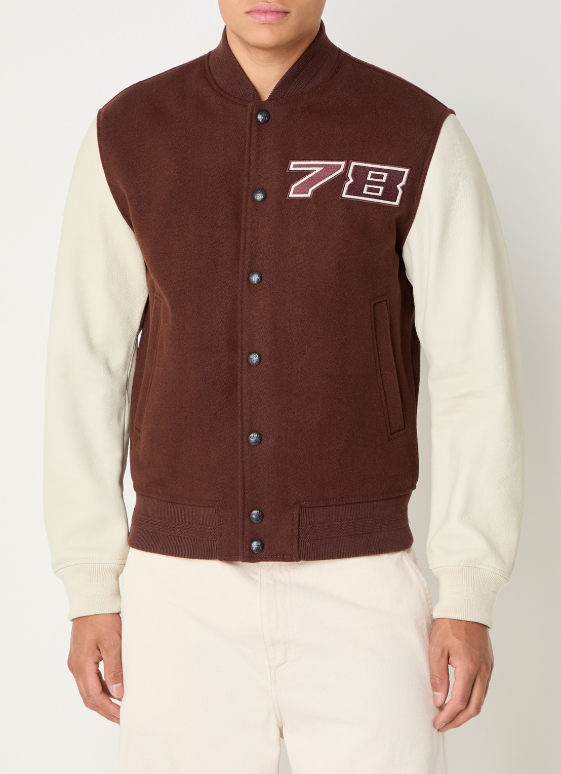Diesel L-kopf baseball jack in wolblend met borduring- en backprint - achterkant 3 kastanjebruin