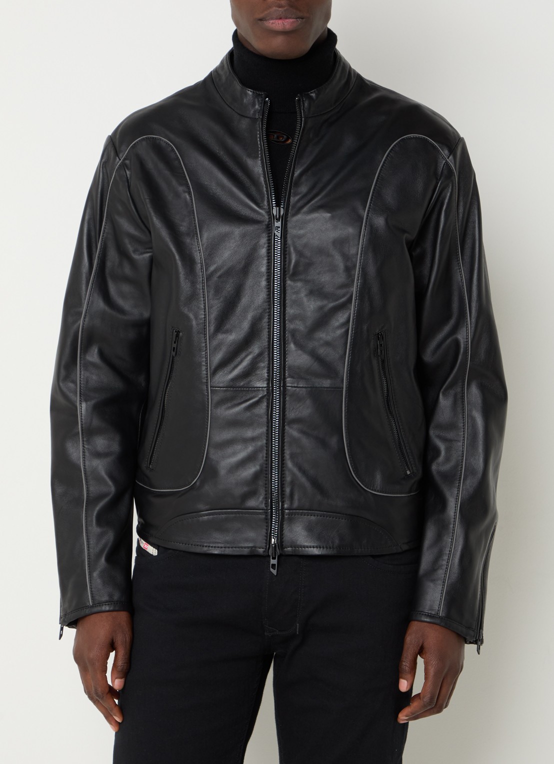 Diesel L-Krixy bikerjack van schapenleer met ritszakken - detail 2 zwart