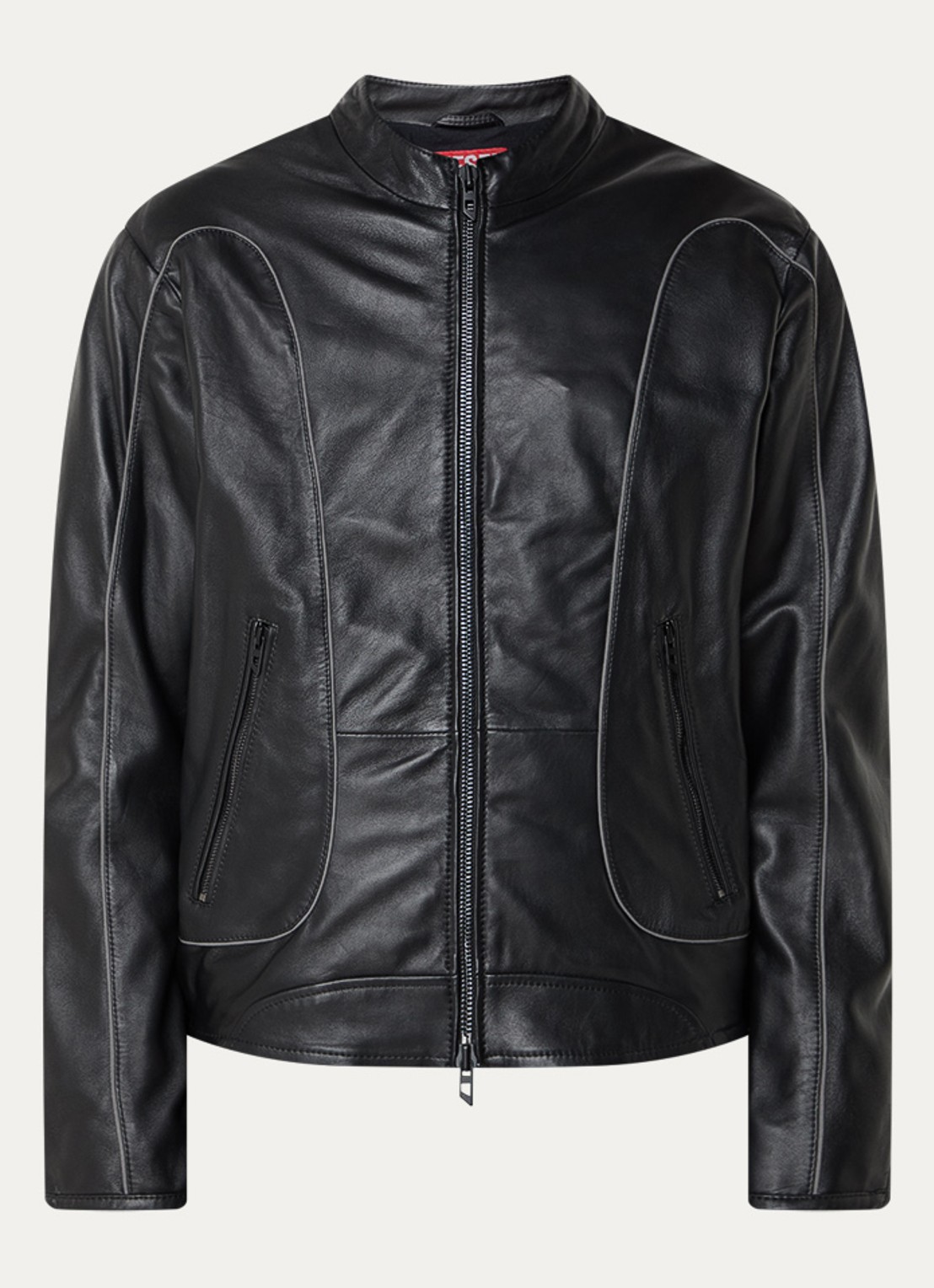 Diesel L-Krixy bikerjack van schapenleer met ritszakken - voorkant 3 zwart