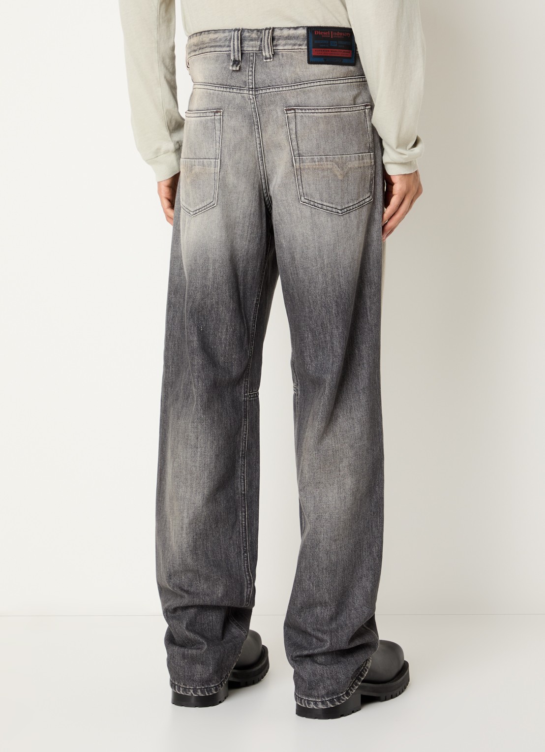 Diesel Loose fit jeans met siernaad en verwassen afwerking - achterkant donkergrijs