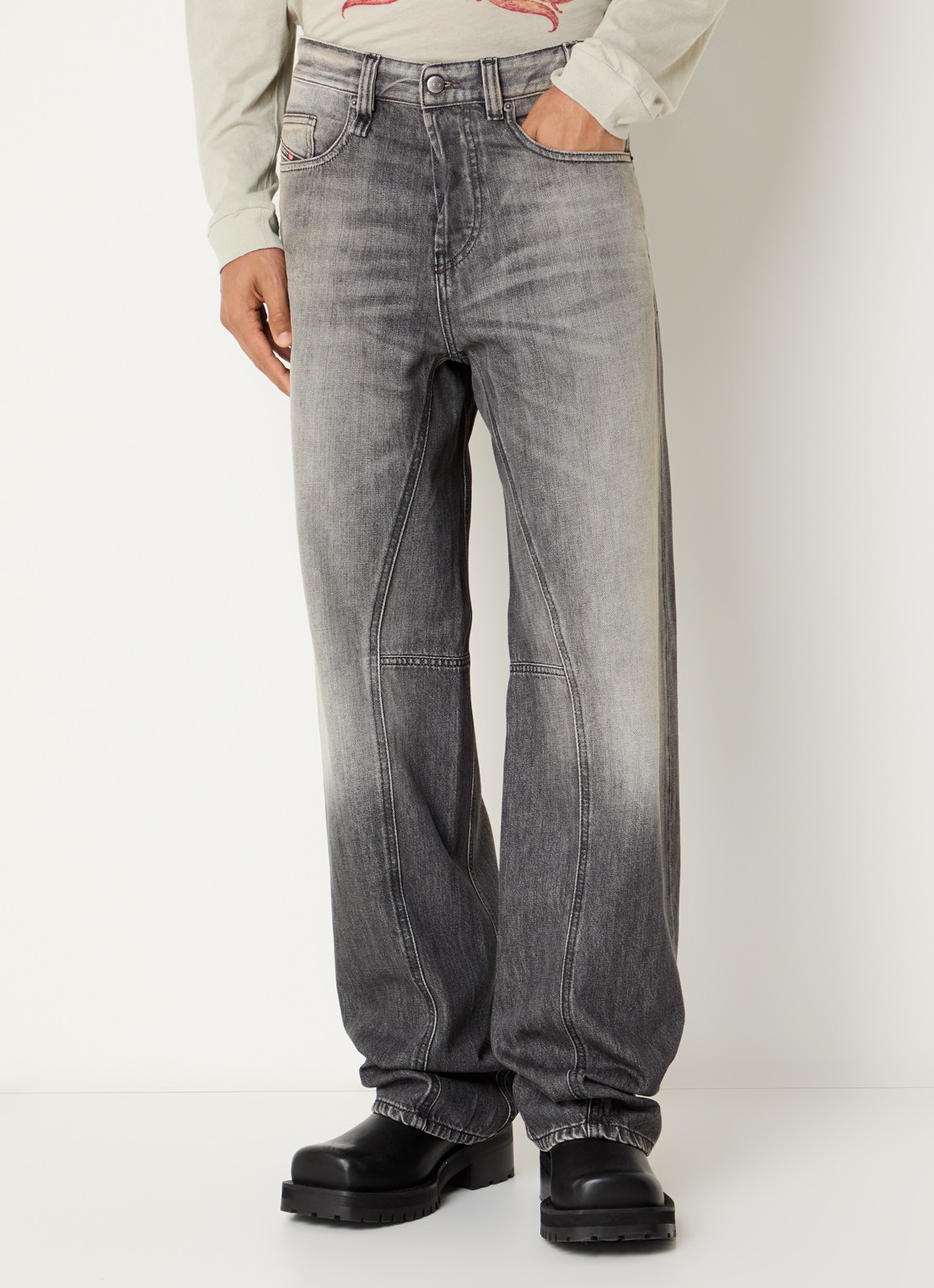 Diesel Loose fit jeans met siernaad en verwassen afwerking - detail 2 donkergrijs