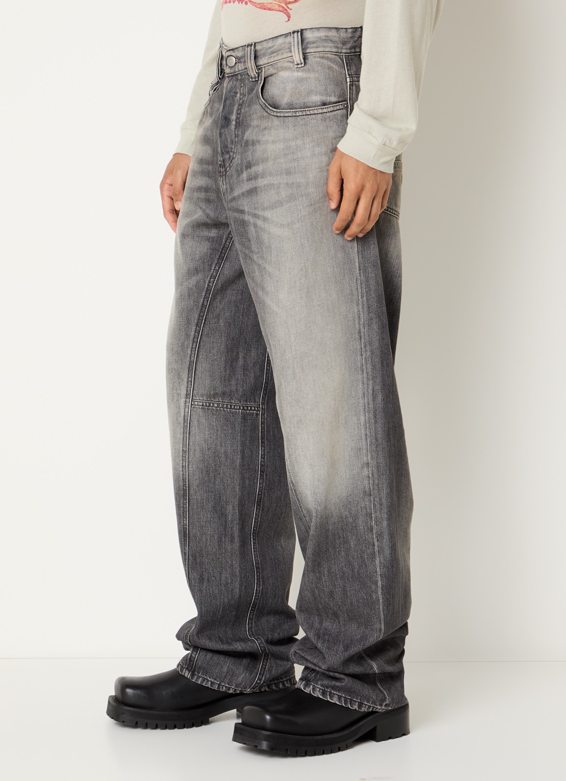 Diesel Loose fit jeans met siernaad en verwassen afwerking - detail 3 donkergrijs