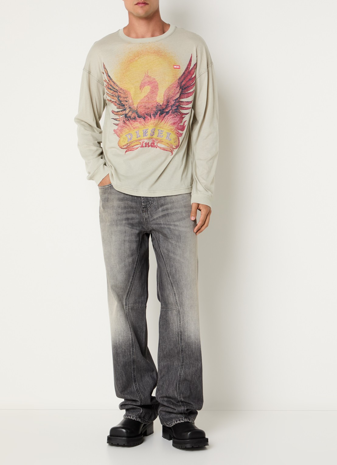 Diesel Loose fit jeans met siernaad en verwassen afwerking - voorkant 5 donkergrijs