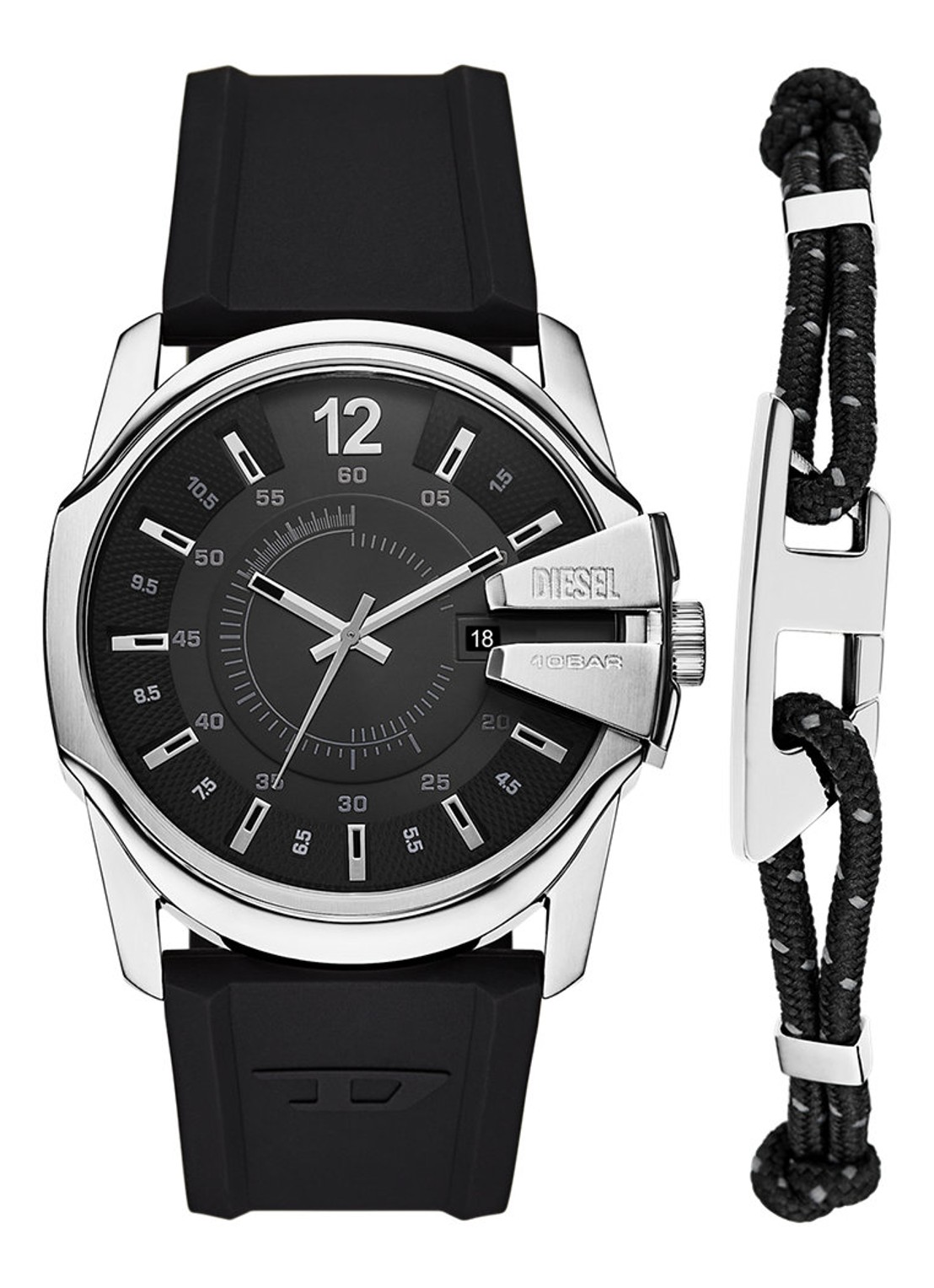 Diesel Master Chief horloge en armband set van 2 DZ4700SET - voorkant zilver